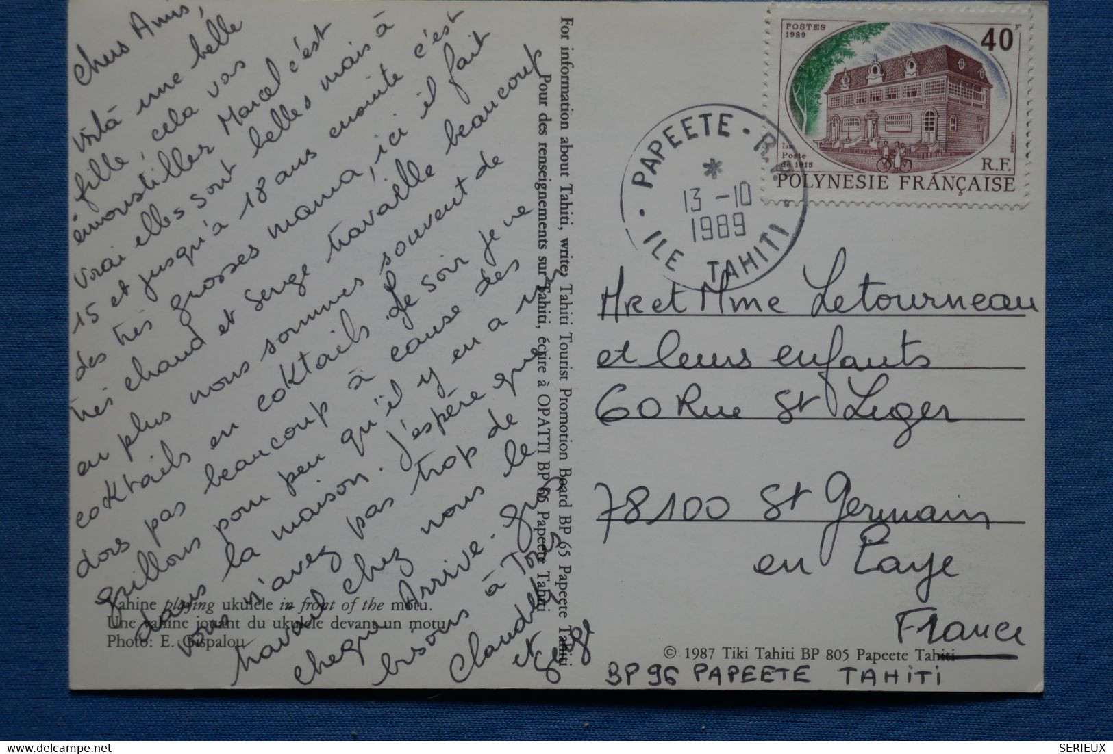 C POLYNESIE FRANCAISE BELLE CARTE 1986 MOOREA POUR LEVALLOIS PARIS  + AFFRANCH. PLAISANT - Brieven En Documenten