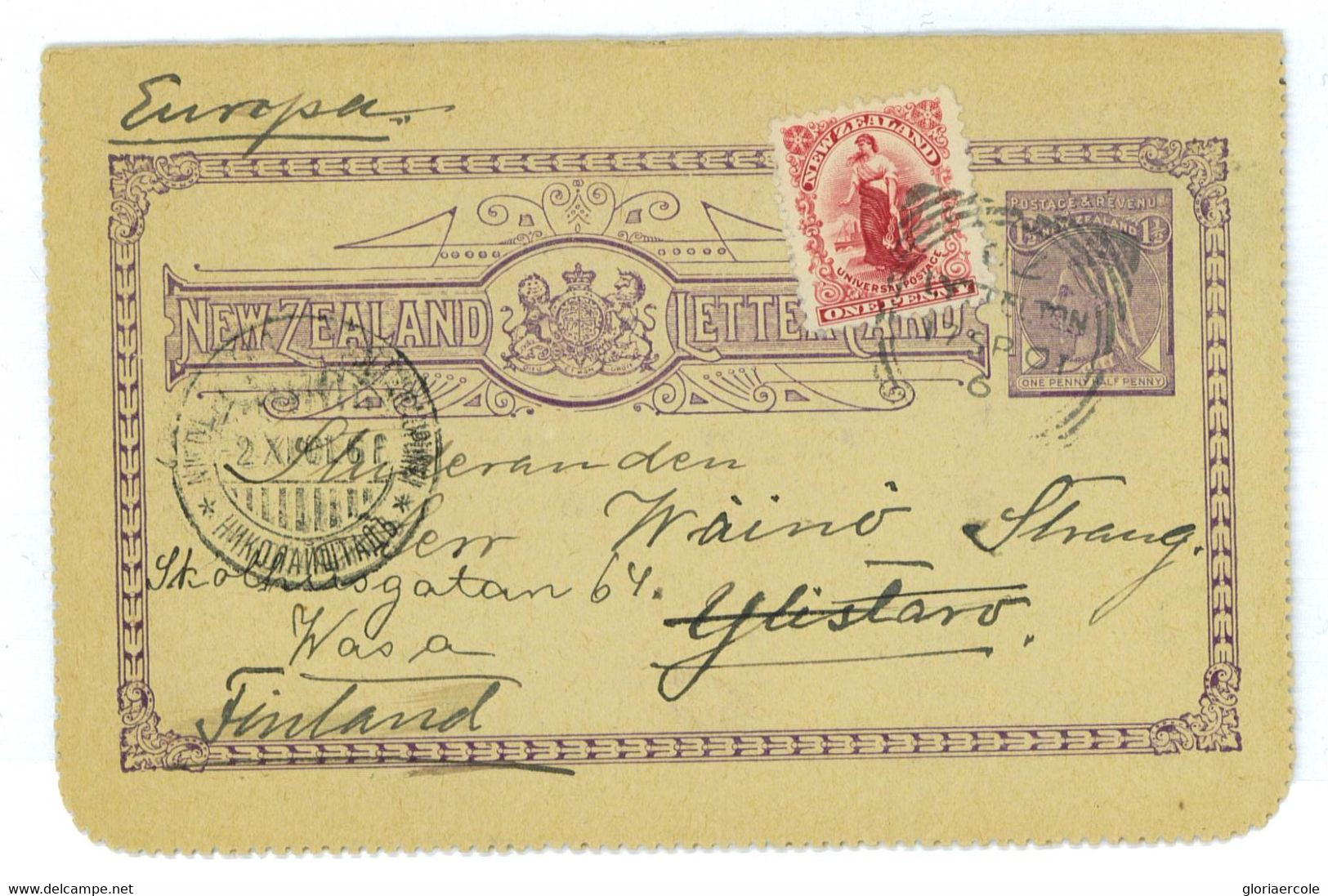 BK1966  - NEW ZEALAND - Postal History -  STATIONERY LETTER CARD To FINLAND 1901 - Postal Stationery