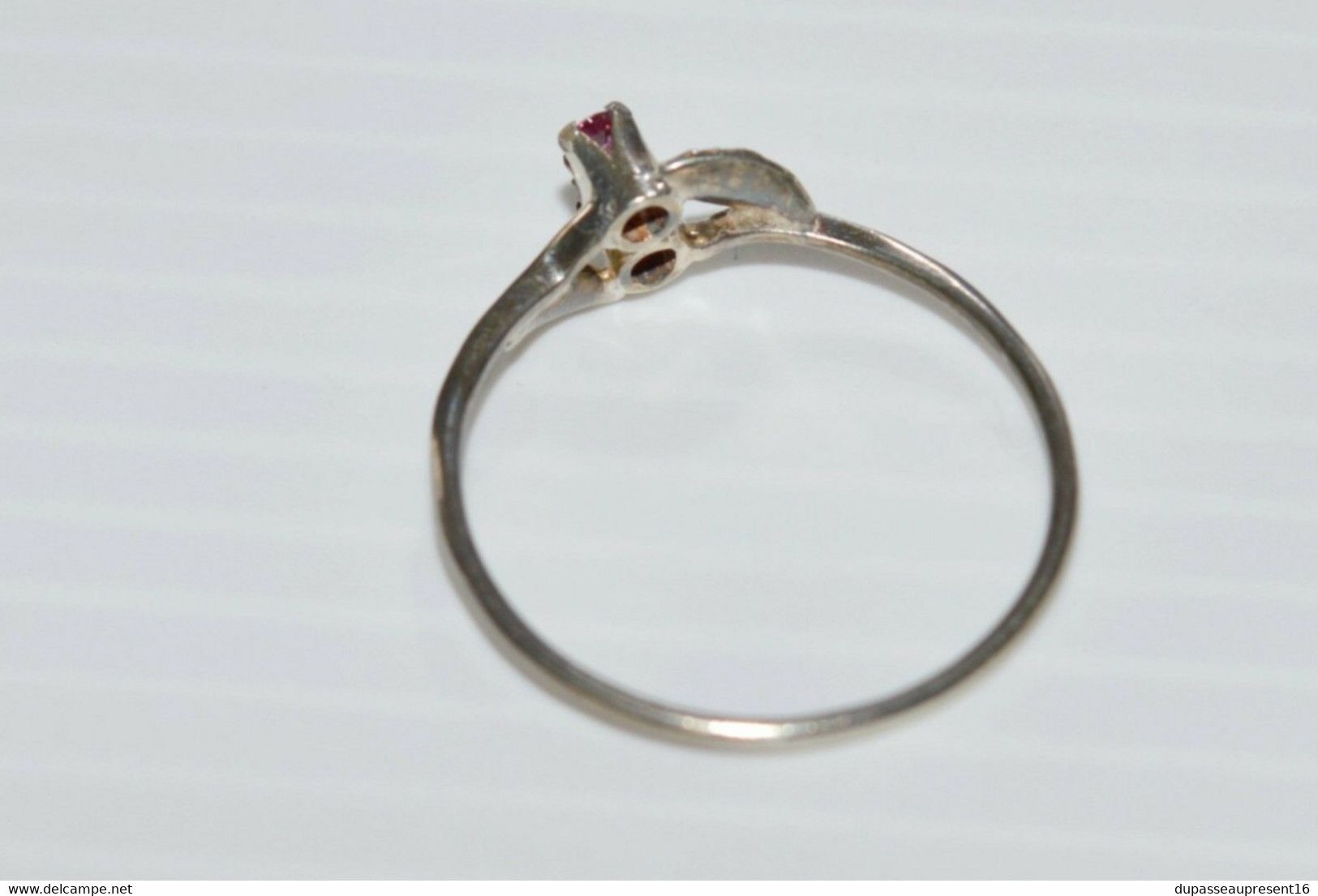 BAGUE ARGENT ANCIENNE Poinçon 925e & 2 PIERRES ROSES Ou CRISTAL Taillé Bijoutier - Rings