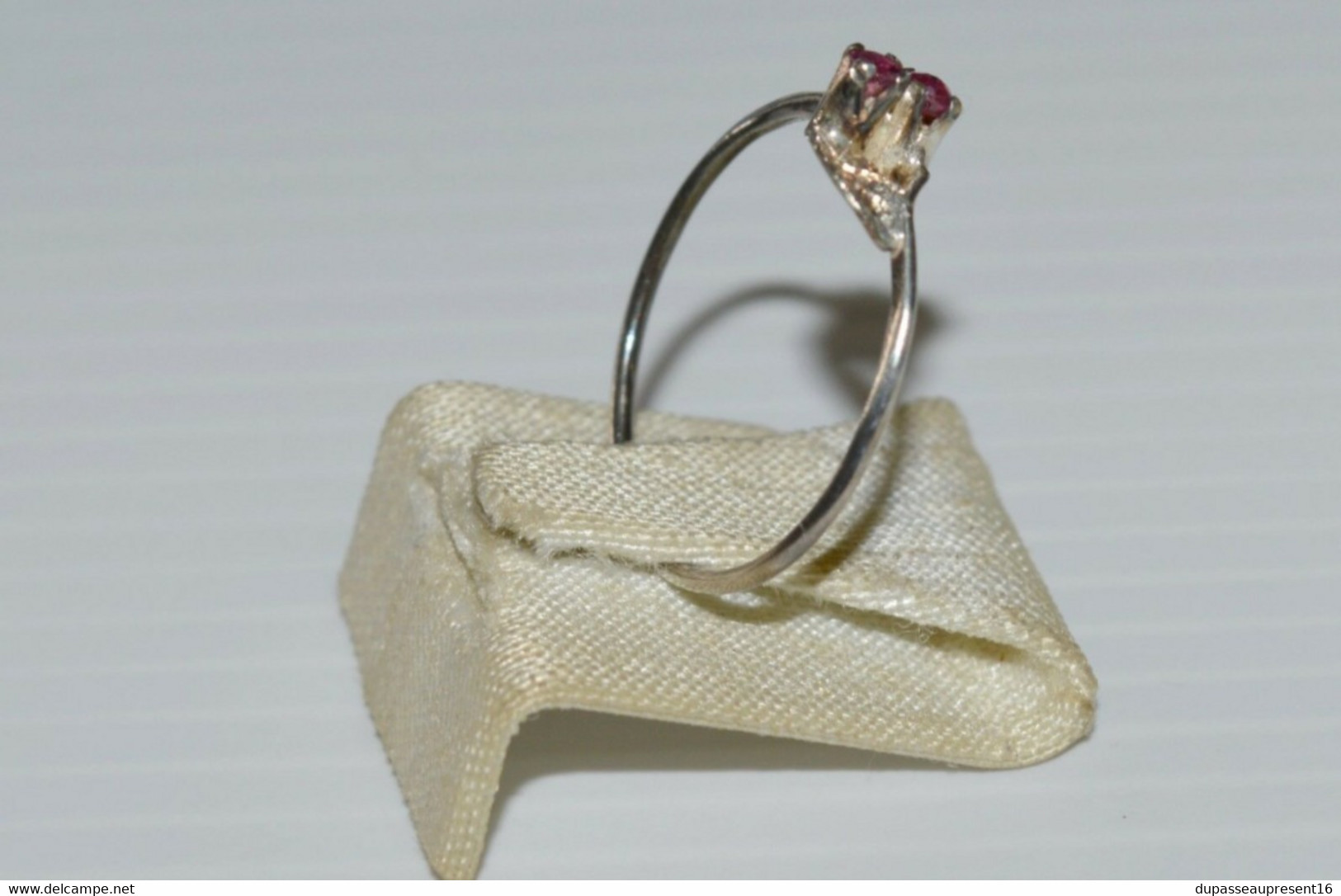 BAGUE ARGENT ANCIENNE Poinçon 925e & 2 PIERRES ROSES ou CRISTAL Taillé Bijoutier