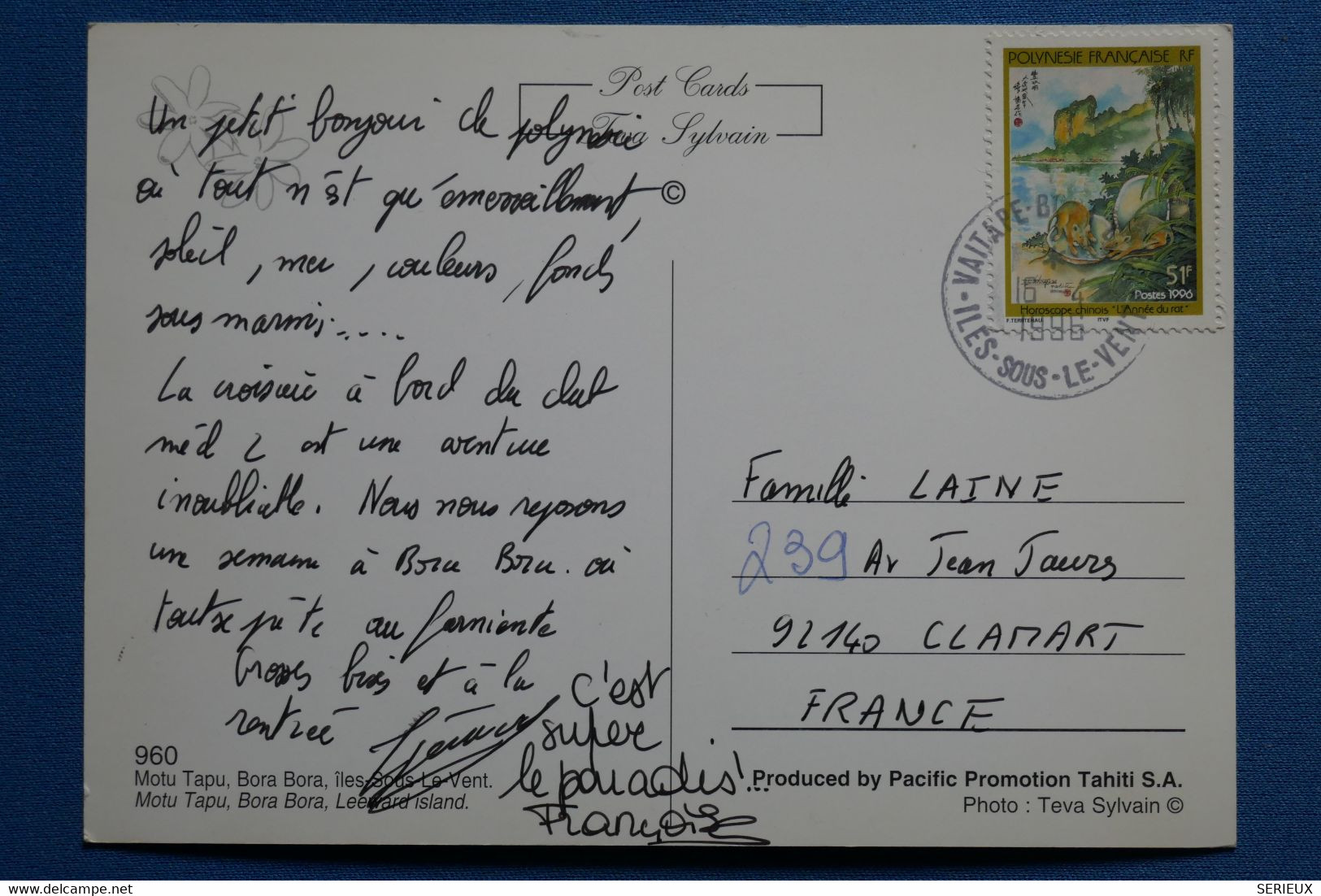 W7 POLYNESIE FRANCAISE BELLE CARTE  1986   POUR CLAMART  + AFFRANCH. PLAISANT - Brieven En Documenten