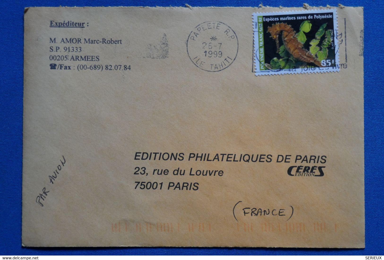 W7 POLYNESIE FRANCAISE BELLE LETTRE   1999 TAHITI   POUR PARIS   + AFFRANCH. PLAISANT - Covers & Documents