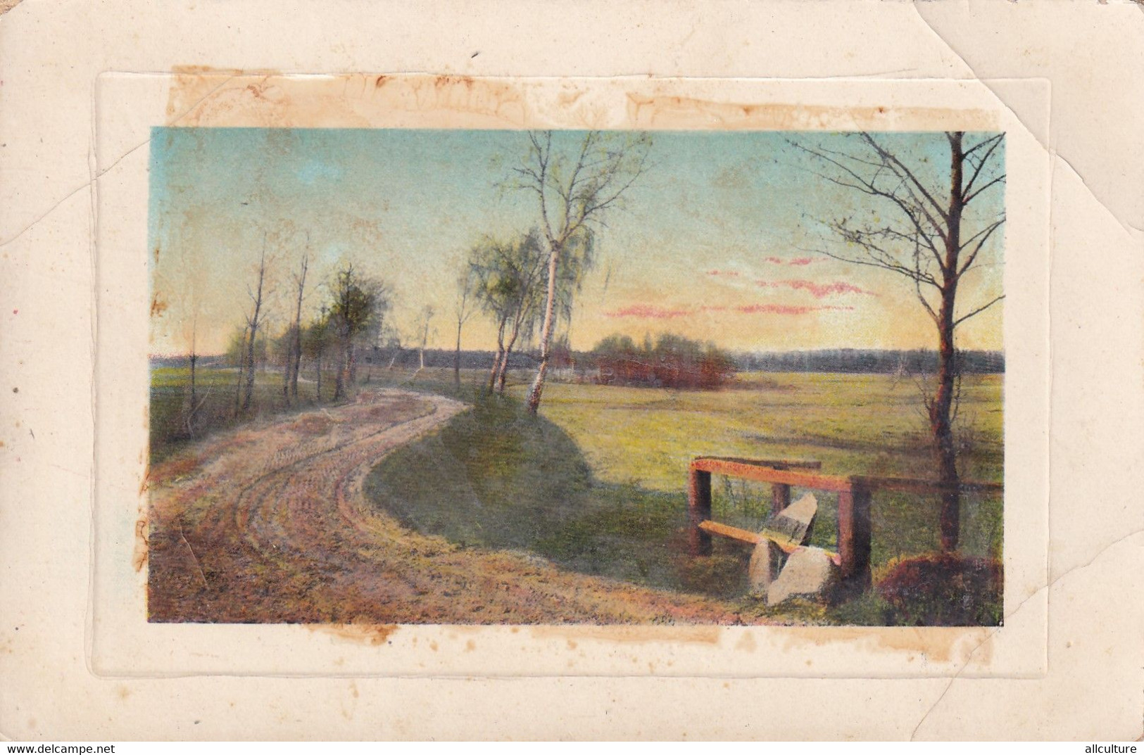 A10395- FOREST LAND ROAD VILLAGE PAINTING PEINTURE, GALOCZAS 1915 KOLOZSVAR CLUJ NAPOCA MAGYAR POSTA USED STAMP POSTCARD - Impuestos