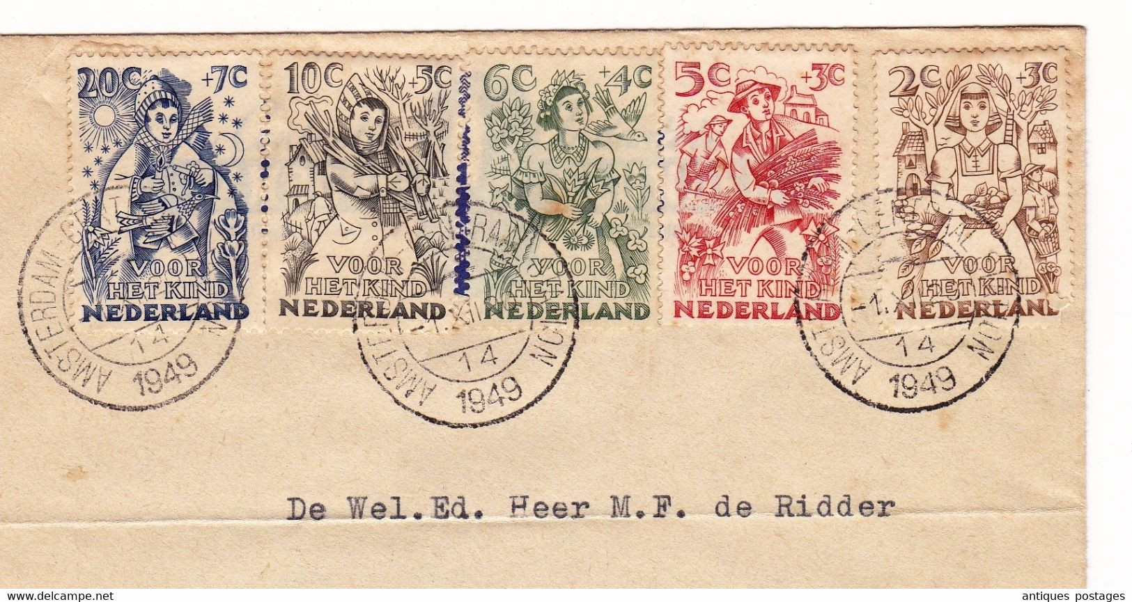 Lettre 1949 Pays Bas Hollande Amsterdam Orange Groningen Voor Het Kind Enfence Childhood - Postal History