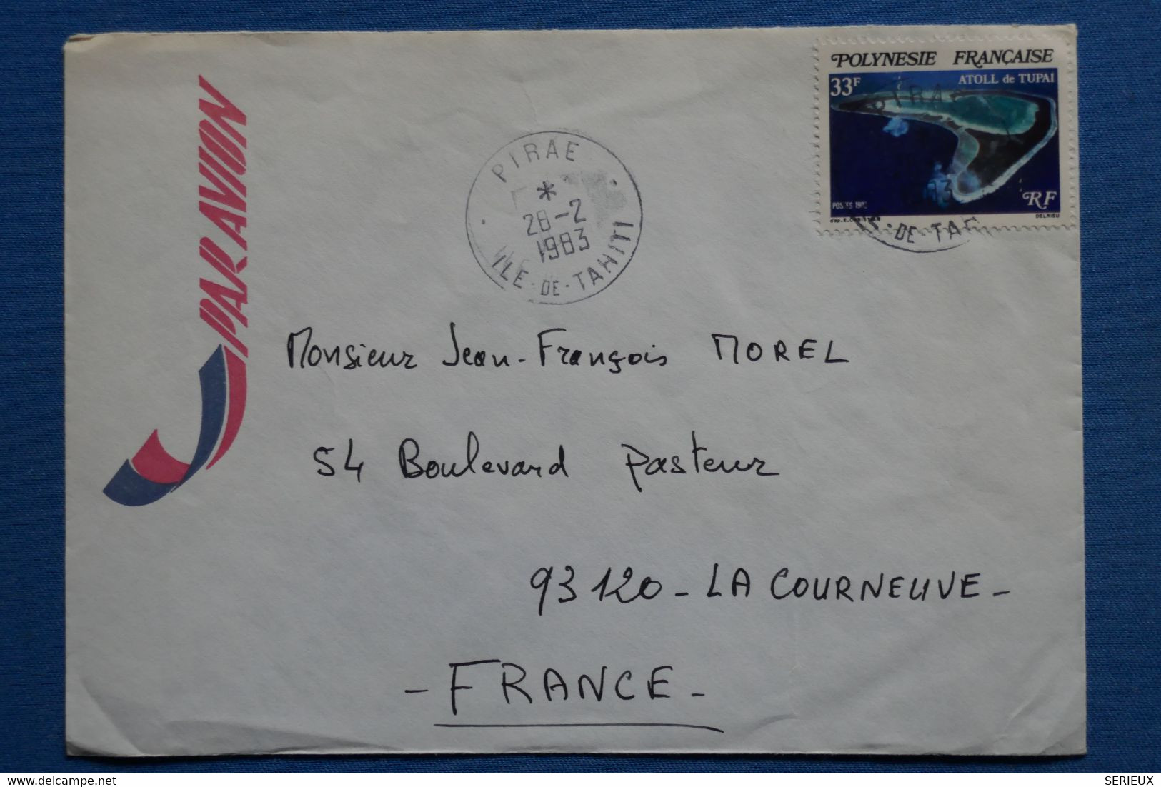 W7 POLYNESIE FRANCAISE BELLE LETTRE   1984 PIRAE   POUR LA COURNEUVE   + AFFRANCH. PLAISANT - Cartas & Documentos