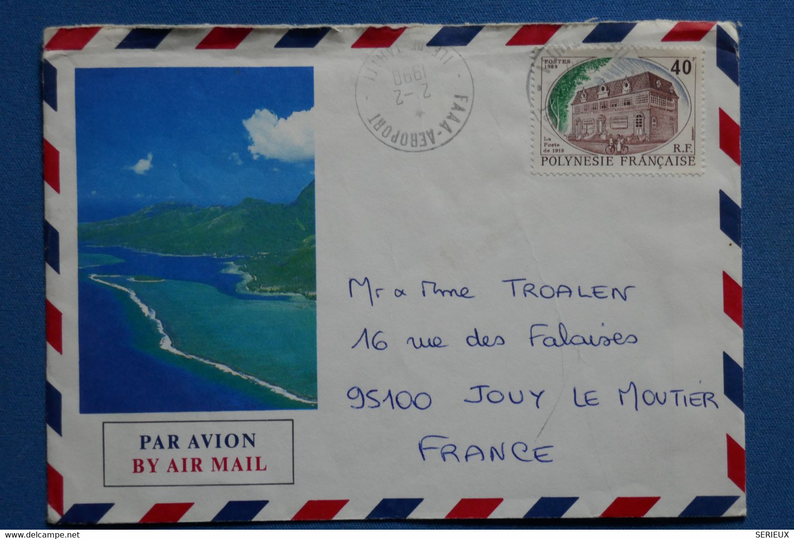 W7 POLYNESIE FRANCAISE BELLE LETTRE   1990 PAPEETE  POUR JOUY LE MOUTIER    + AFFRANCH. PLAISANT - Brieven En Documenten