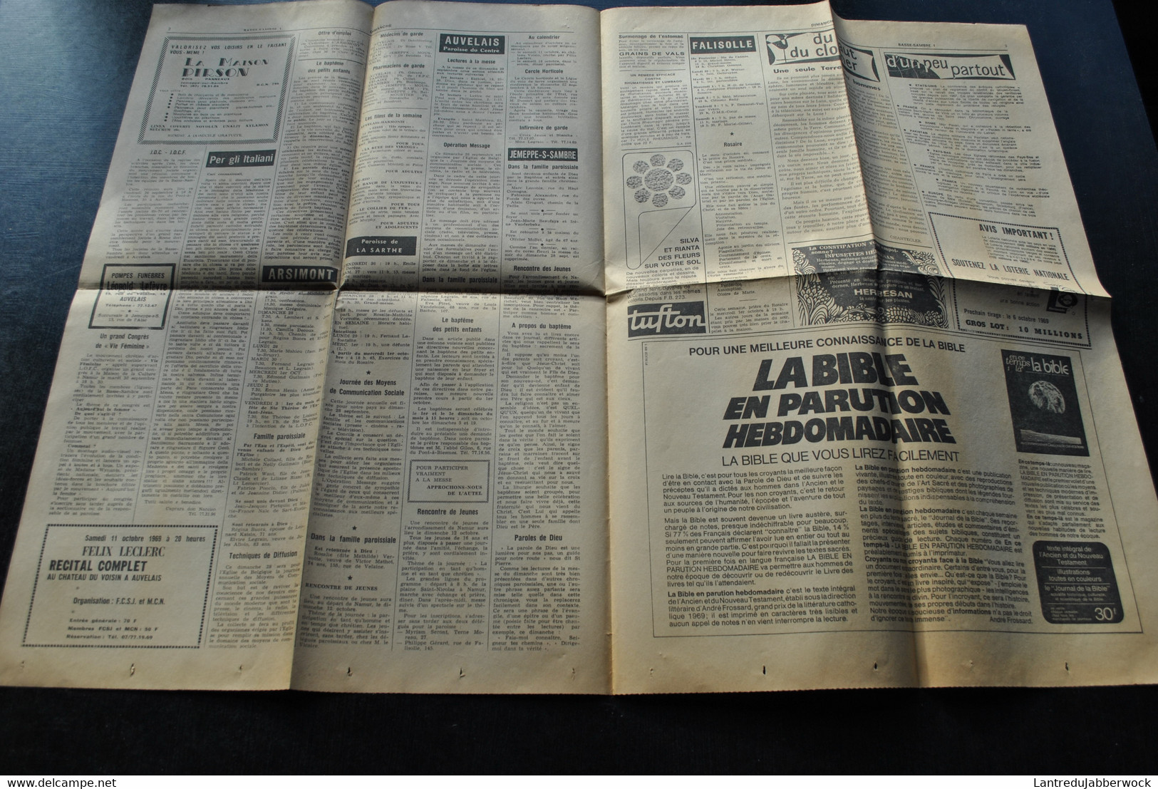 Journal Hebdomadaire Basse Sambre 28 Septembre 1969 Arsimont Jemeppe Sur Sambre  Auvelais Falisolle La Sarthe - Belgio