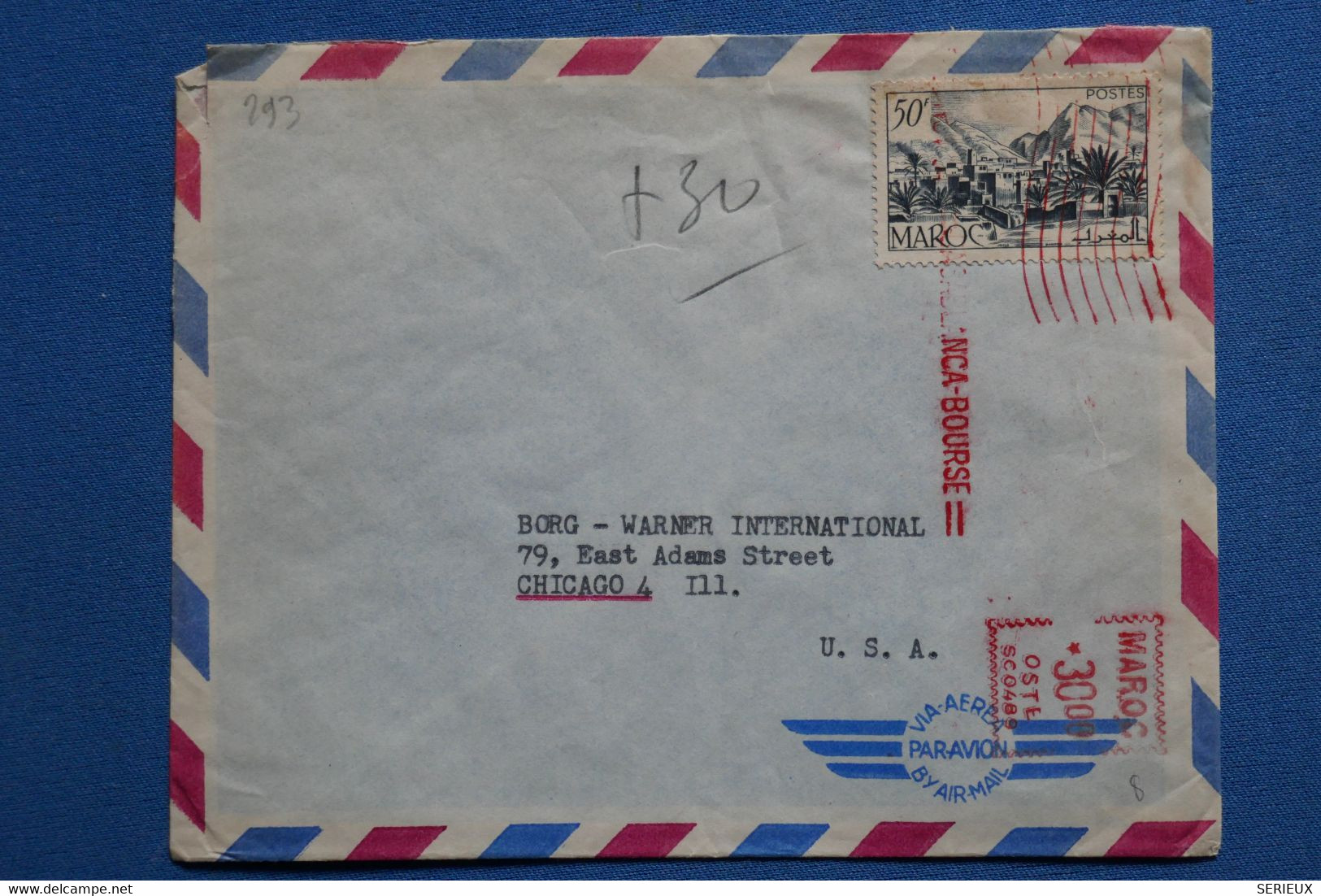 W7 MAROC  BELLE  LETTRE    1952   POUR CHICAGO USA    + AFFRANCH. PLAISANT - Cartas & Documentos