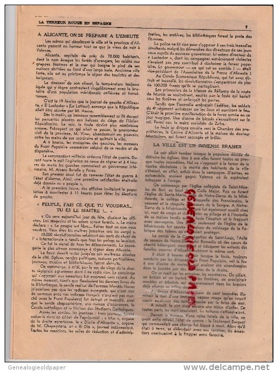 ESPAGNE - LA TERREUR ROUGE VUE PAR PIERRE FRANCOIS ARMINJON- FRONT POPULAIRE-MADRID-VALENCE-ALICANTE-REVOLUTION - Historical Documents