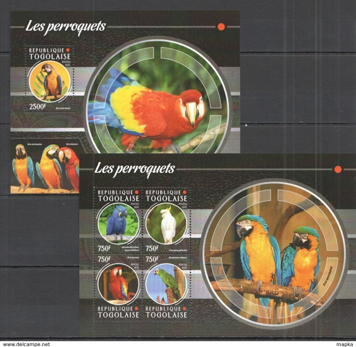 TG117 2015 TOGO TOGOLAISE FAUNA BIRDS PARROTS LES PERROQUETS KB+BL MNH - Parrots