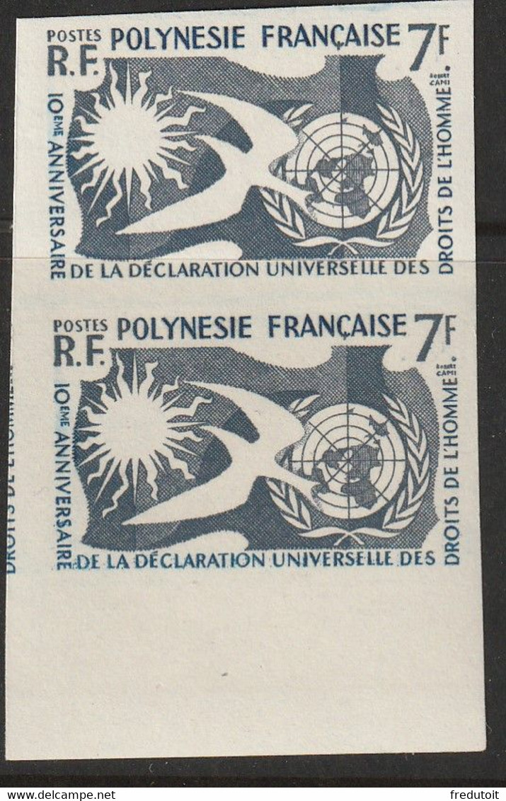 POLYNESIE - N°12 X2 ** (1958) Droits De L'homme - NON DENTELE - - Imperforates, Proofs & Errors