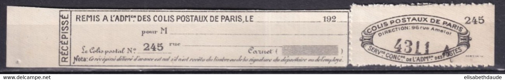 COLIS POSTAUX PARIS POUR PARIS  - 1926 - MAURY N°122 (*) NSG COMPLET ! - COTE 2009 = 40 EUR. - Neufs