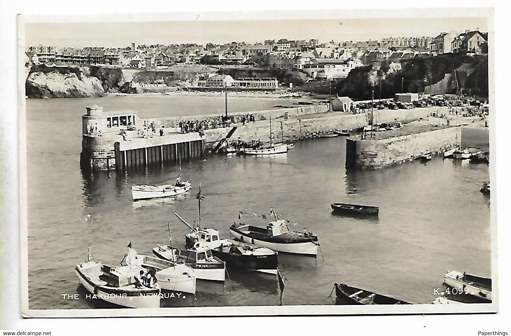 Real Photo Postcard, Newquay, The Harbour. Boats, House, 1955. - Newquay