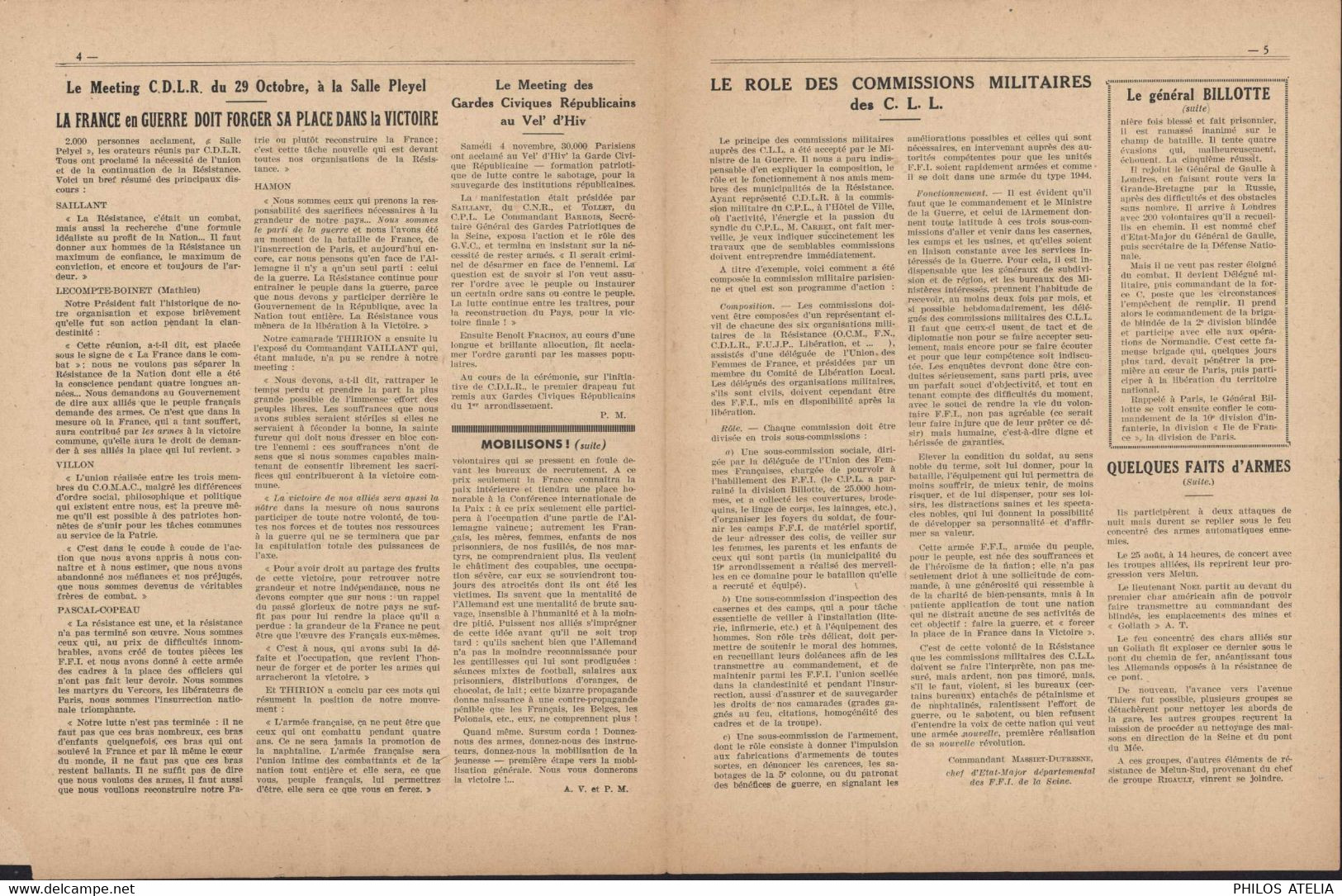Journal Patrie Bulletin Intérieur Militaire De "ceux De La Résistance" Guerre 39 45 Du 10 NO 1944 N°2 Articles FFL CDLR - Autres & Non Classés