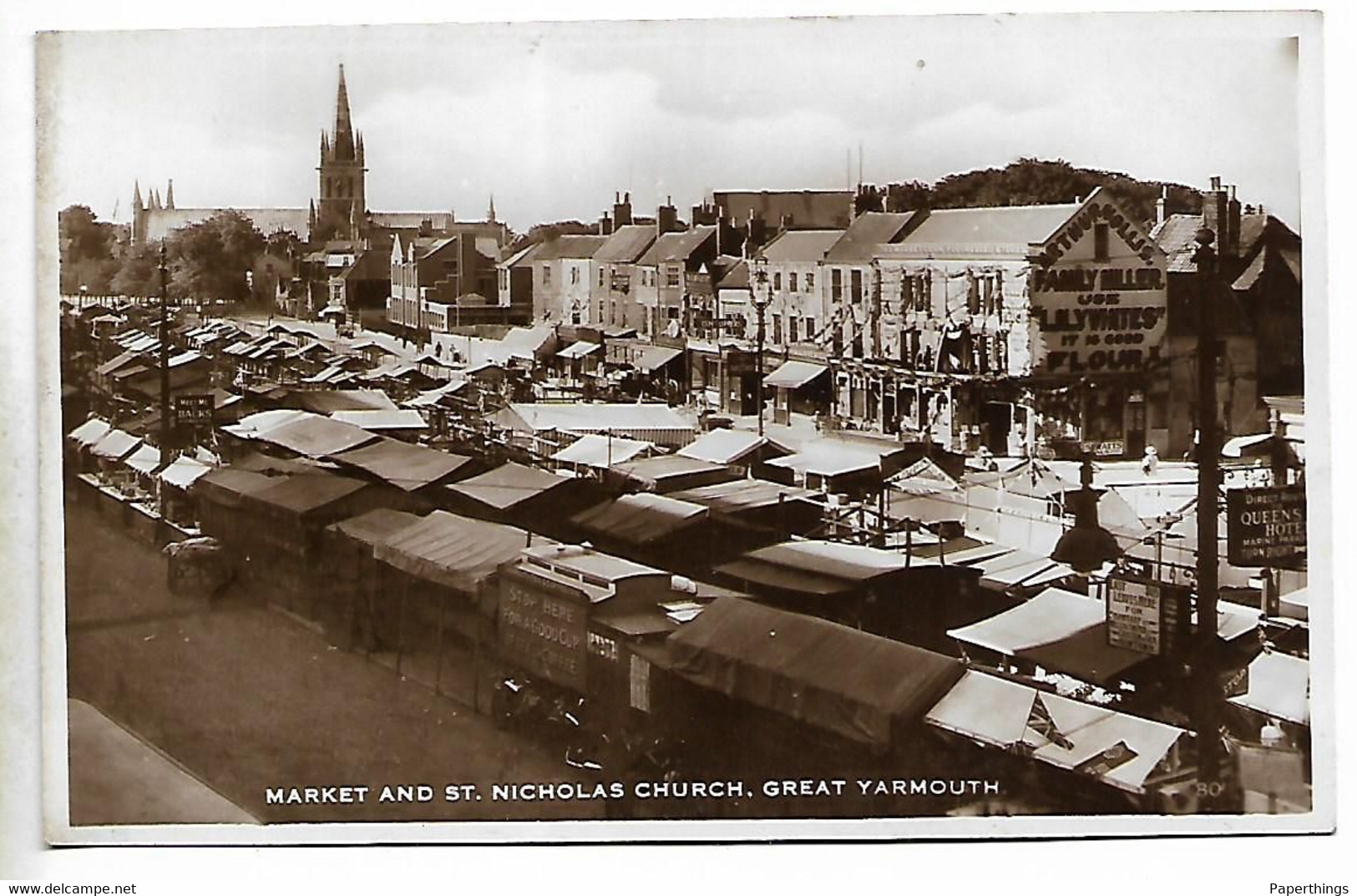 Real Photo Postcard, Great Yarmouth, Market Stalls, Shops, Road. - Great Yarmouth