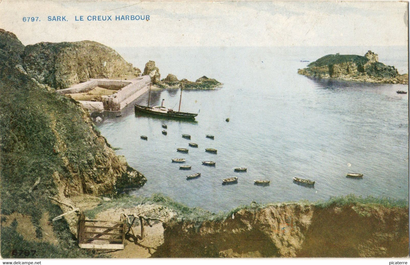 Ship Outside Le Creux Harbour,Sark (Photochrom-Celesque Series) - Sark