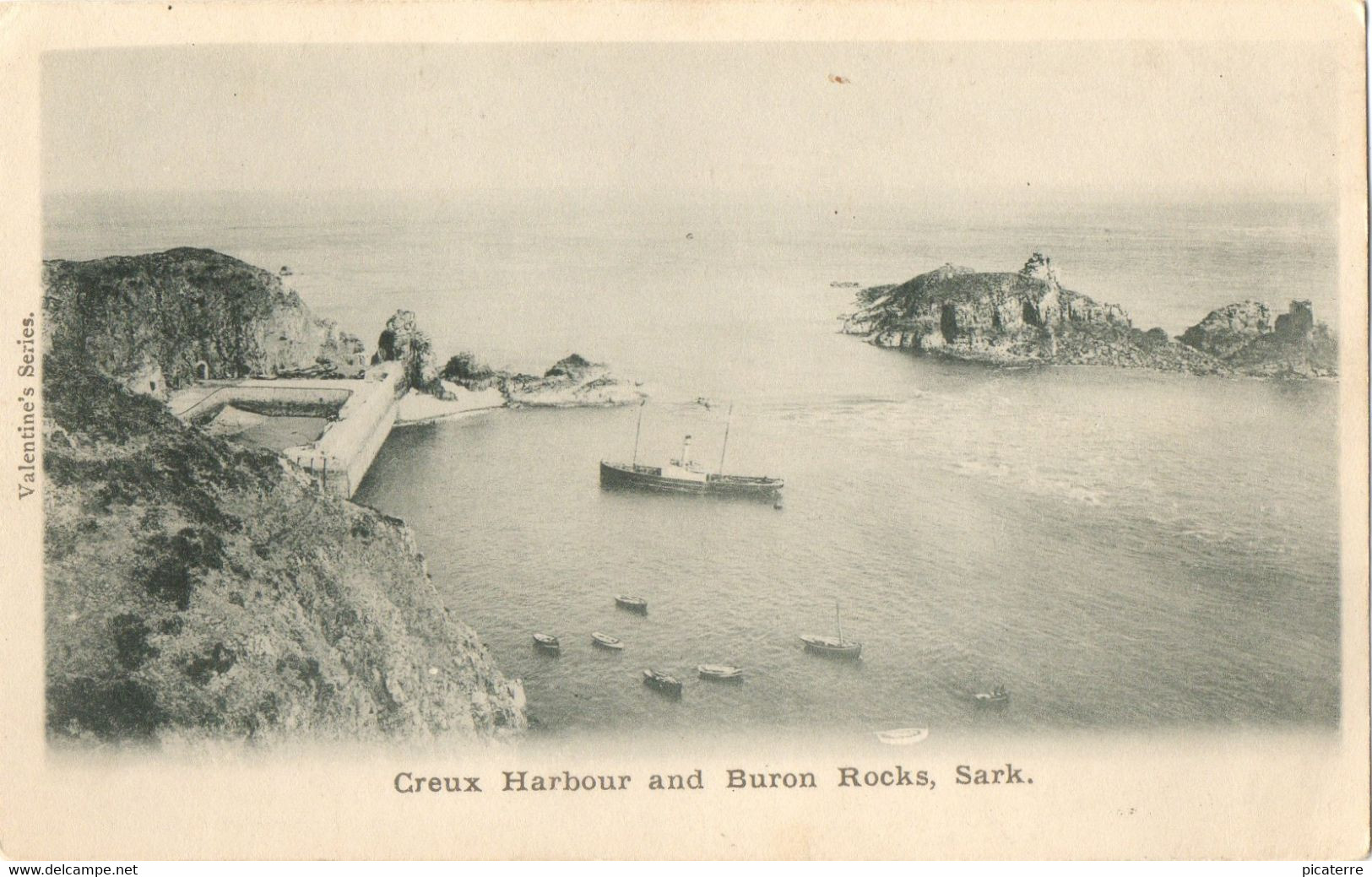 Creux Harbour & Buron Rocks,(Valentine Ser.-Undivided Back)-Ship Outside Harbour - Sark