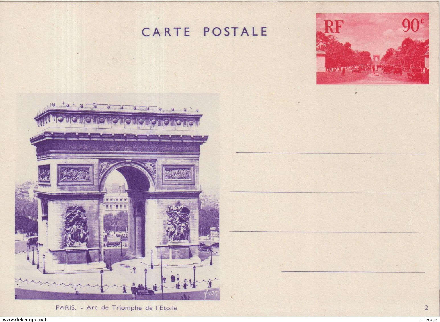 FRANCE : ENTIER POSTAL . 90 Cts ROUGE . ESSAI VUE . NON ADOPTEE . " ARC DE TRIOMPHE EN BLEU VIOLET " . 1936 . - Cartoline Postali E Su Commissione Privata TSC (ante 1995)