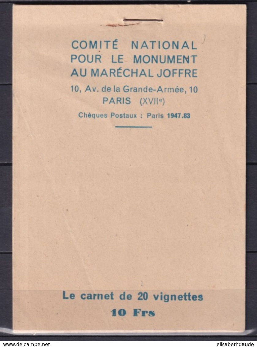 1920 ENV. - CARNET COMPLET 20 VIGNETTES (5 COULEURS DIFFERENTES) MONUMENT AU MARECHAL JOFFRE - Militärmarken