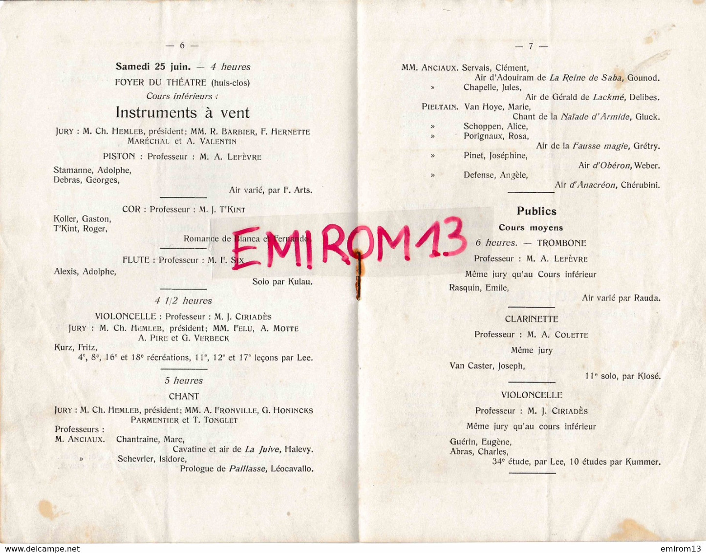 Académie De Musique De Namur Programme Examens Et Concours Année Scolaire 1909-1910 21x14cm Impr Servais Place St Aubain - Historical Documents