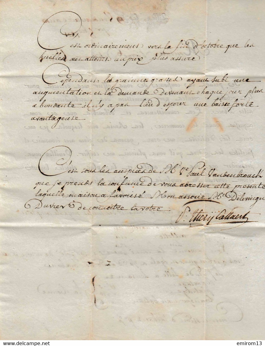 LAC De Lille Vers Hodimont Verviers Datée De 1801 Griffe Noire 57 Lille 2 De Port Prix Courant Des Huiles - 1801-1848: Vorläufer XIX