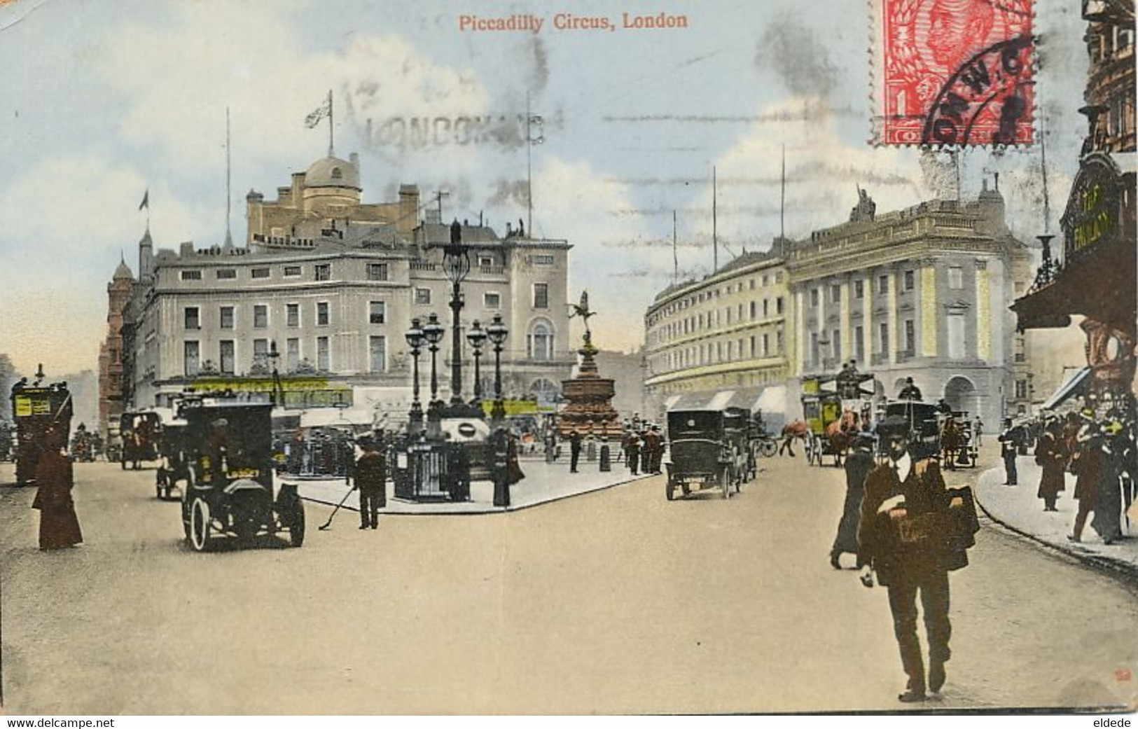 London Picadilly Circus Taxi  Hand Colored - Piccadilly Circus