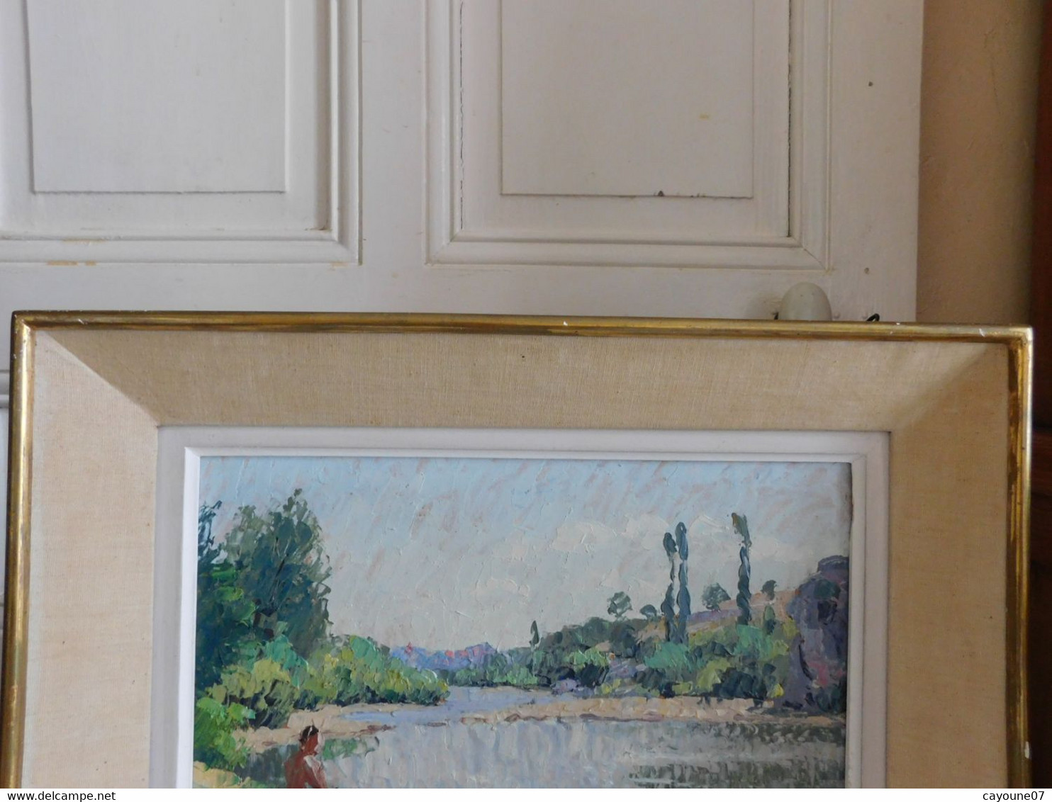 Jehan BERJONNEAU (1890-1966) huile sur carton rigide  "L'Ardèche près de Vogüé" cadre années cinquante