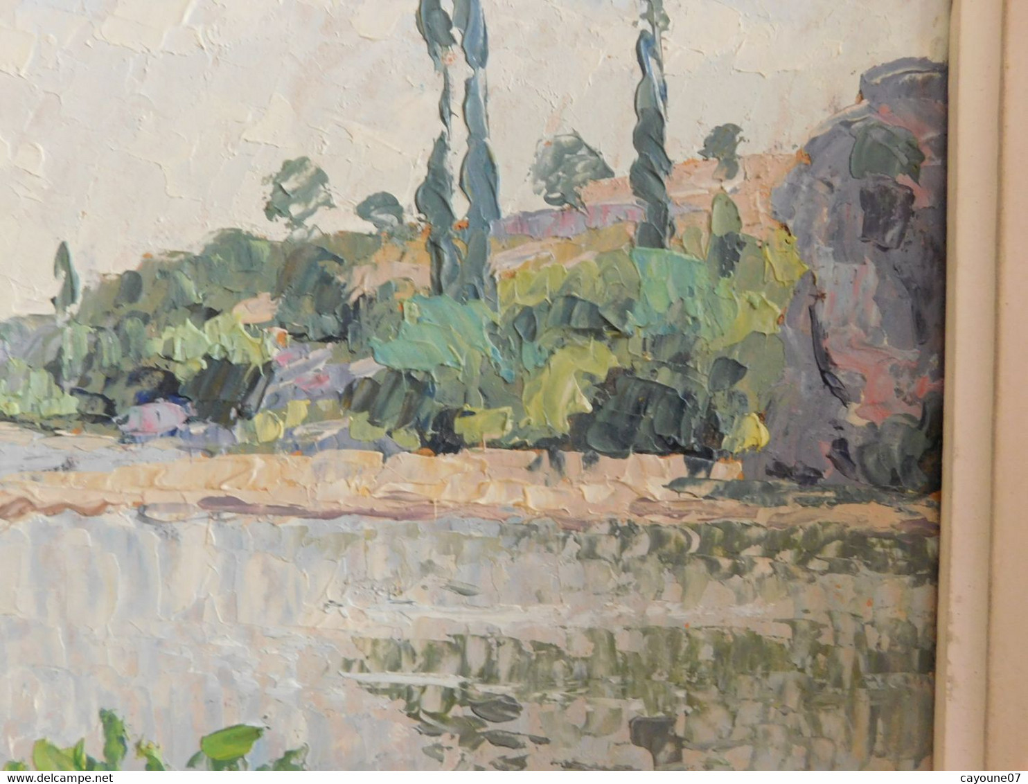 Jehan BERJONNEAU (1890-1966) huile sur carton rigide  "L'Ardèche près de Vogüé" cadre années cinquante