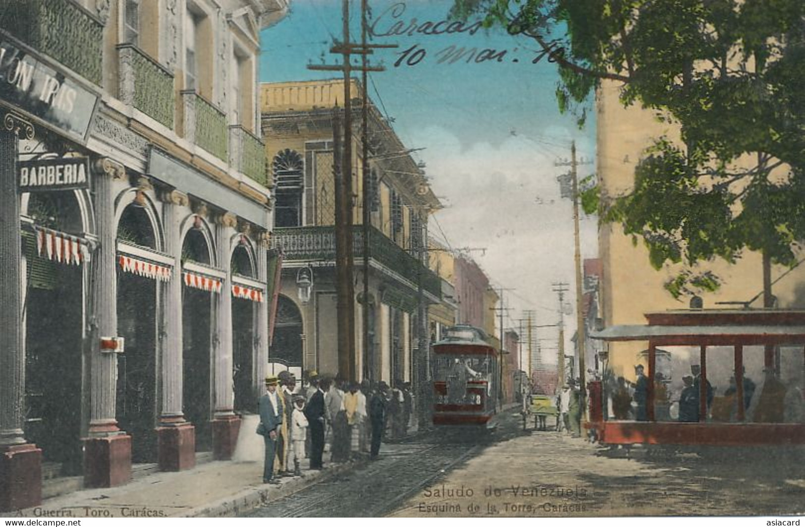 Saludo De Venezuela Caracas Esquina De La Torre Tram Tramway  Hand Colored  Barberia  . P. Used  Rosswag - Venezuela