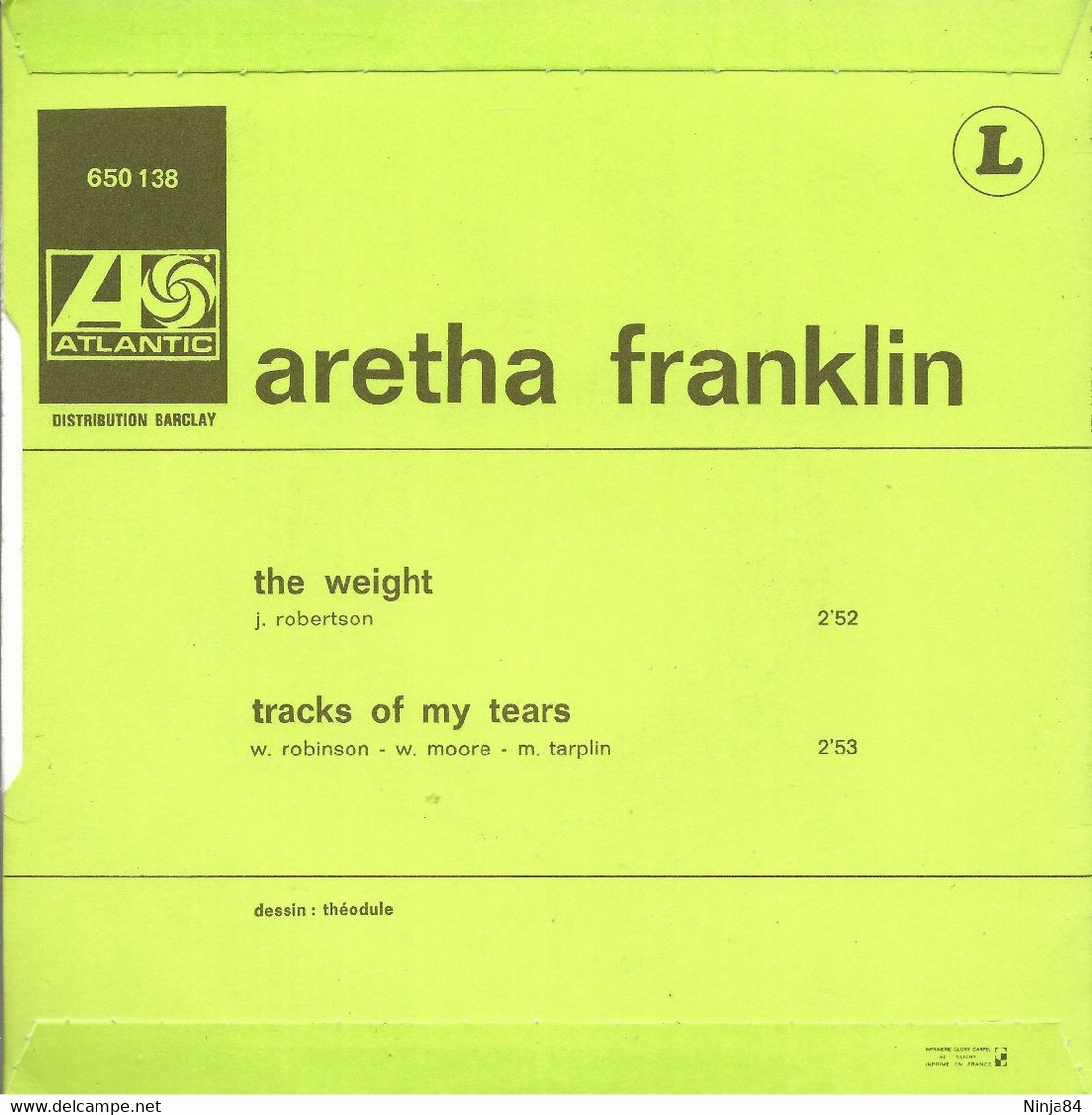 SP 45 RPM (7") Aretha Franklin   ‎ " The Weight " - Soul - R&B