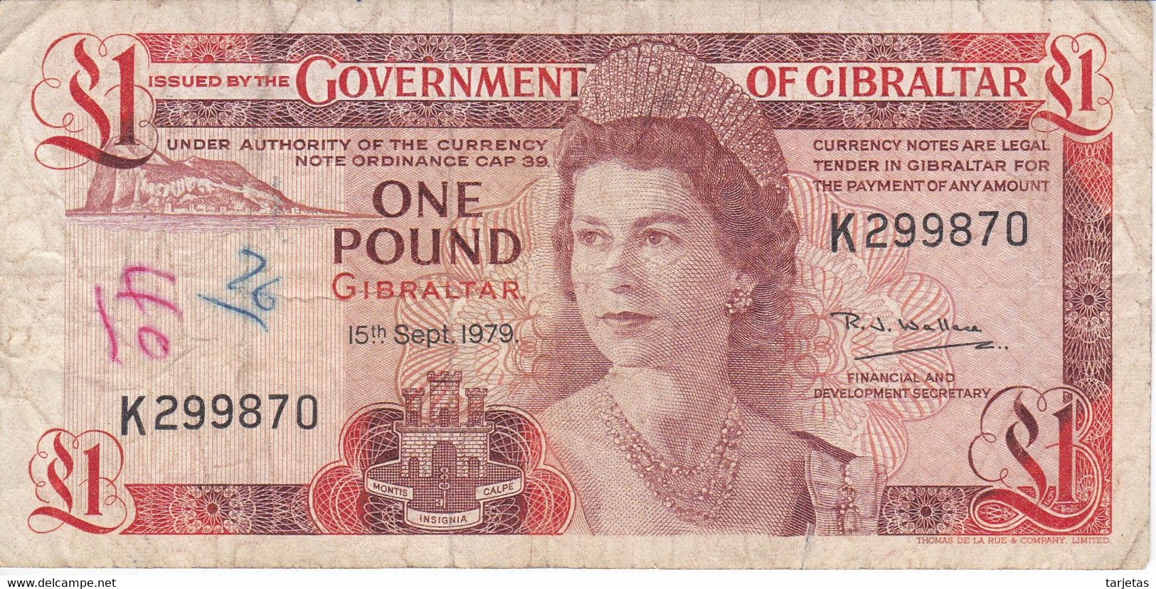 BILLETE DE GIBRALTAR DE 1 POUND DEL AÑO 1979  (BANKNOTE-BANK NOTE) - Gibilterra