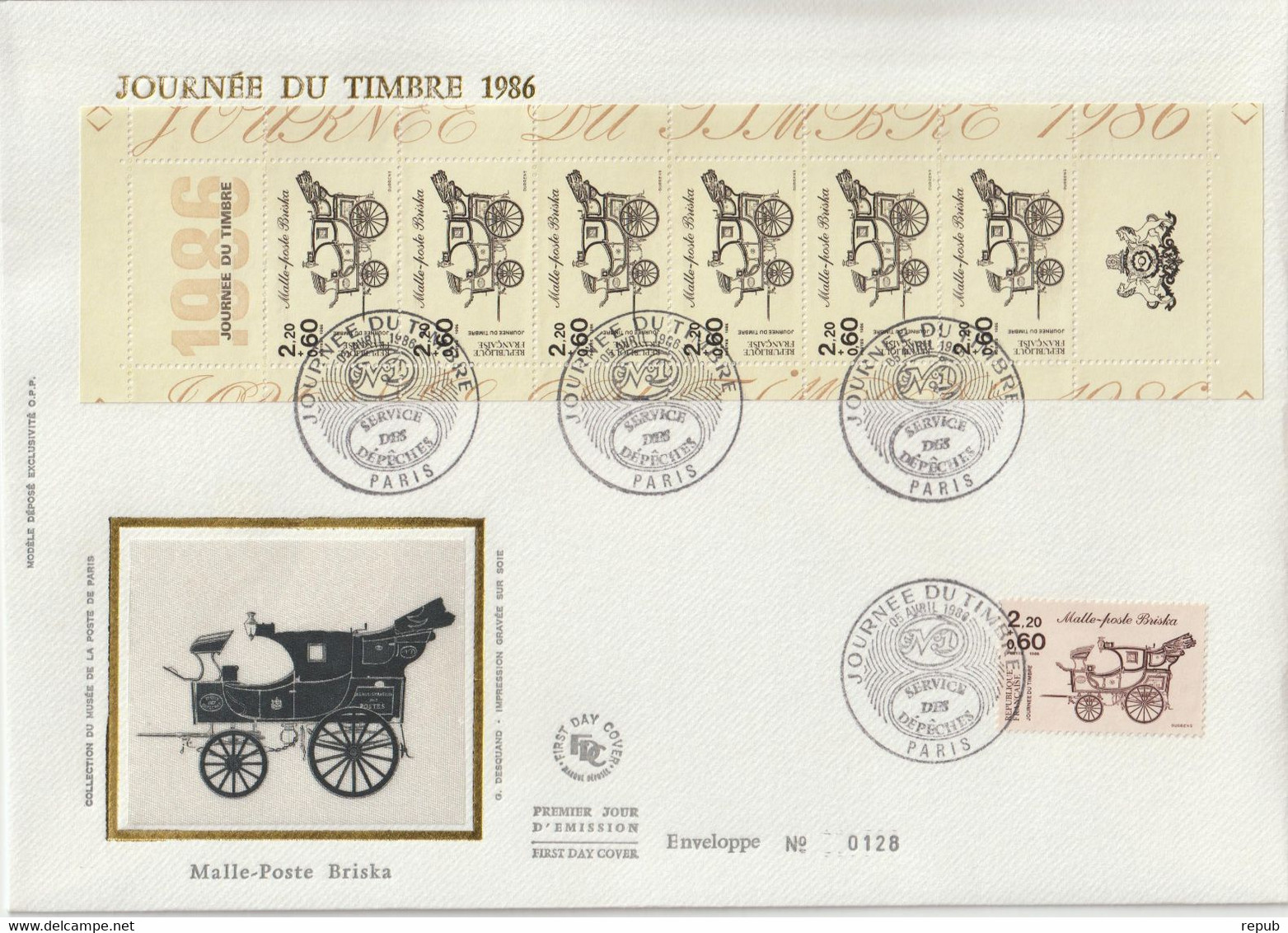 France FDC Grand Format 1986 Journée Du Timbre 2410 Et BC 2411A - 1980-1989