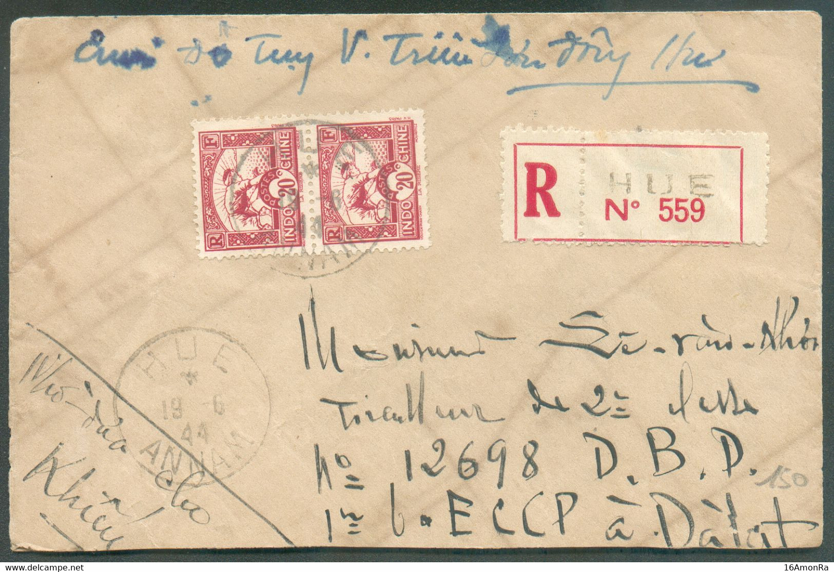 Lettre Recommandée Et Par Avion De HUE 19-6-1944 Vers Dalat TB   - 18472 - Airmail