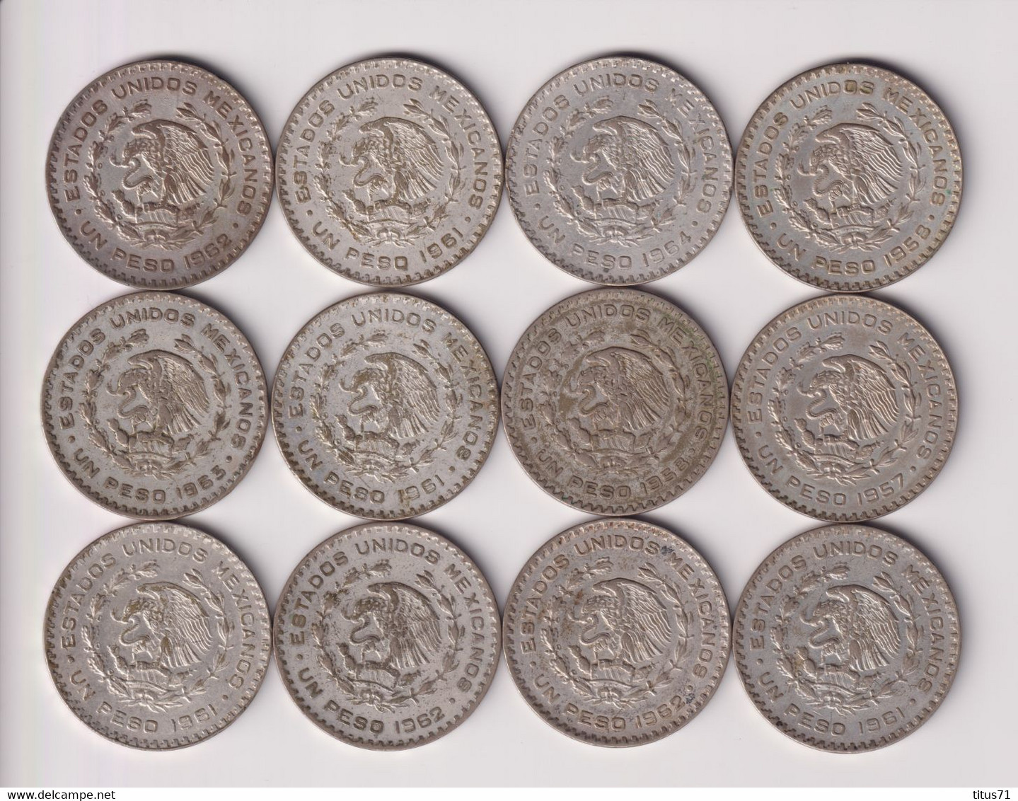 Lot De 12 X 1 Peso Mexique 1957-1964 - Mexico