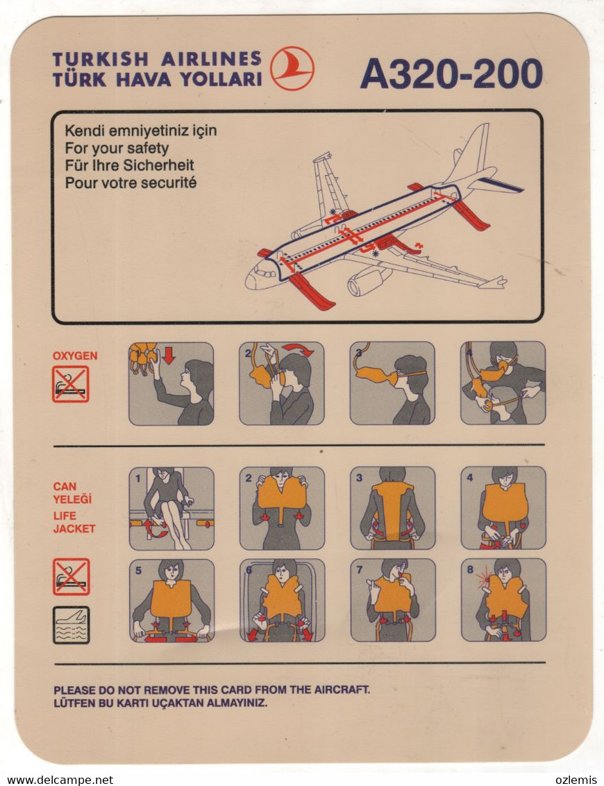 TURKISH AIRLINES A320-200 SAFETY CARDS - Scheda Di Sicurezza