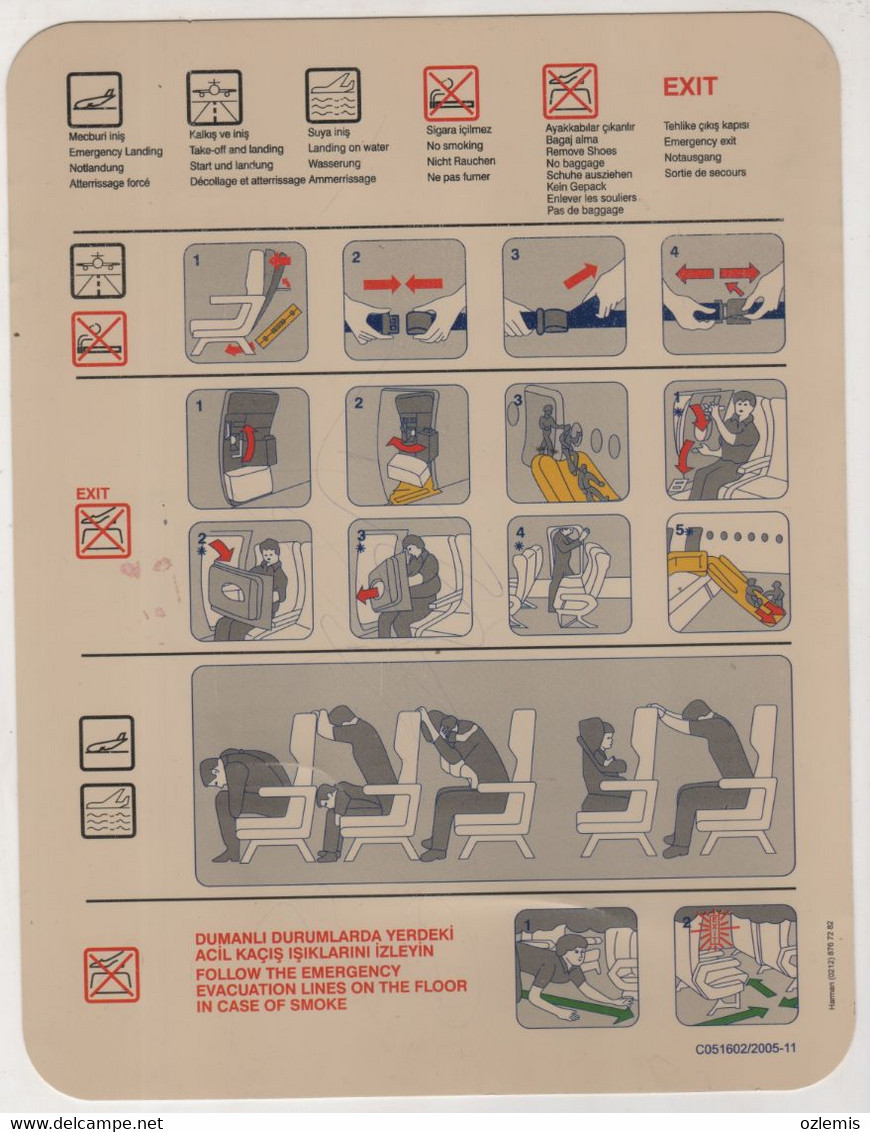 TURKISH AIRLINES A320-200 SAFETY CARDS - Veiligheidskaarten