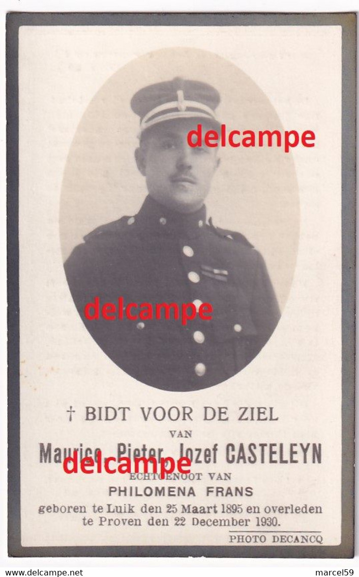 Oorlog Guerre Maurice Casteleyn Roeselare Rijkswacht Gendarme Gesneuveld Oorlogsziekte Opgelopen 1918 Ovl Proven 1930 - Imágenes Religiosas