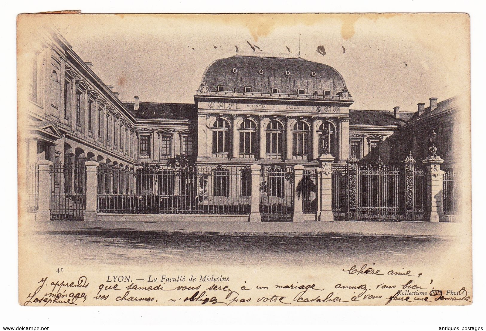 Carte Postale 1906 Mouchon Lyon Rhône Pour Saint-Georges D'Espéranche Isère Faculté De Médecine - 1900-02 Mouchon