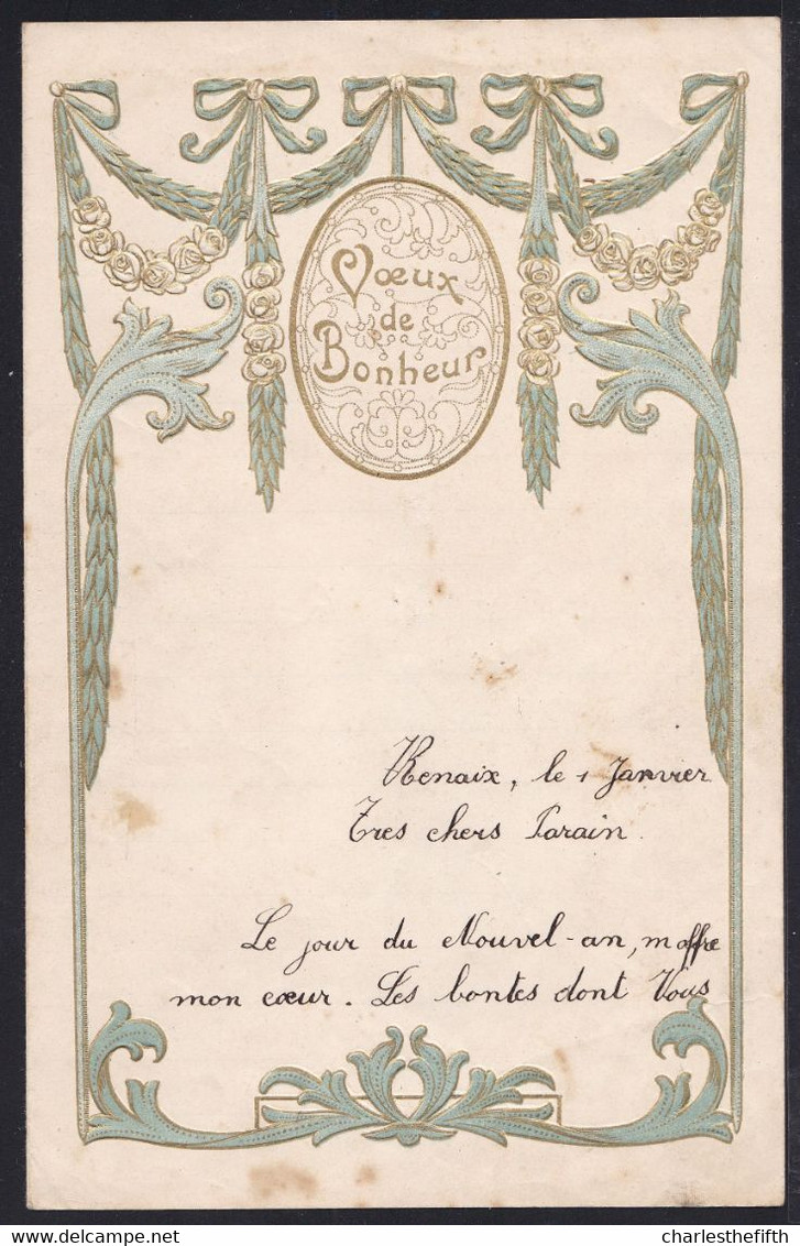 LETTRE NOUVEL AN Vers 1910.....EMBOSSÉE ..DORÉE.. DOUBLE FEUILLET...... - Verzamelingen