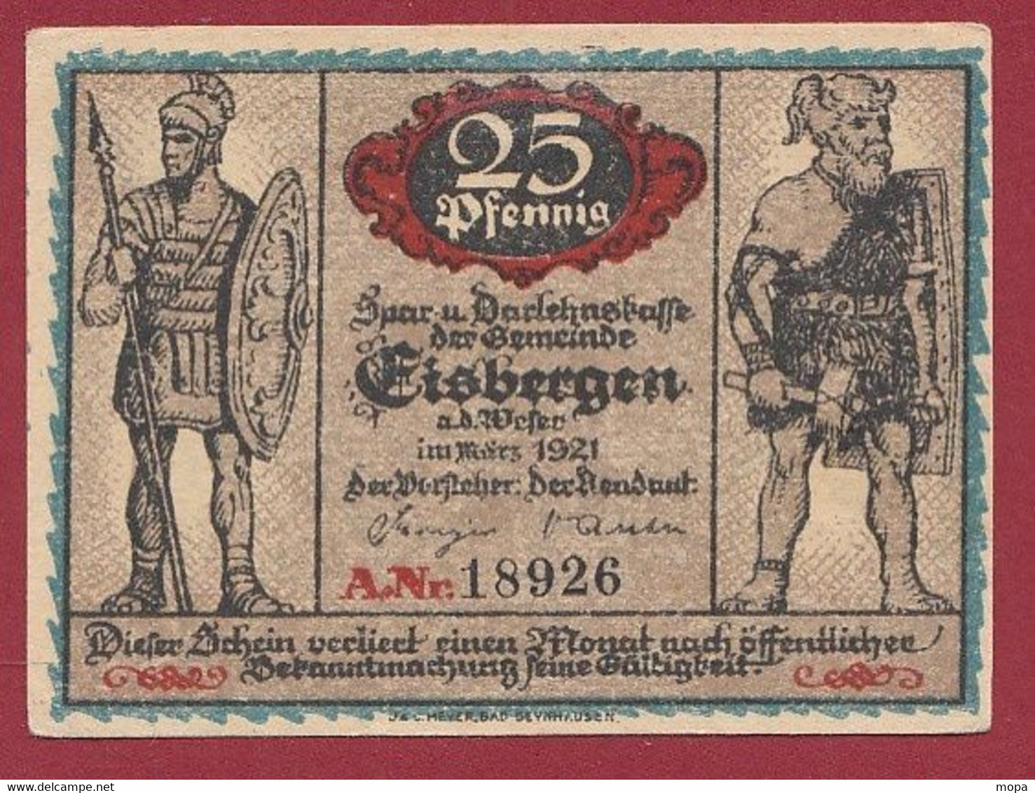 Allemagne 1 Notgeld  De 25 Pf  Stadt   Eisbergen  ( RARE) Dans L 'état   Lot N °304 - Colecciones