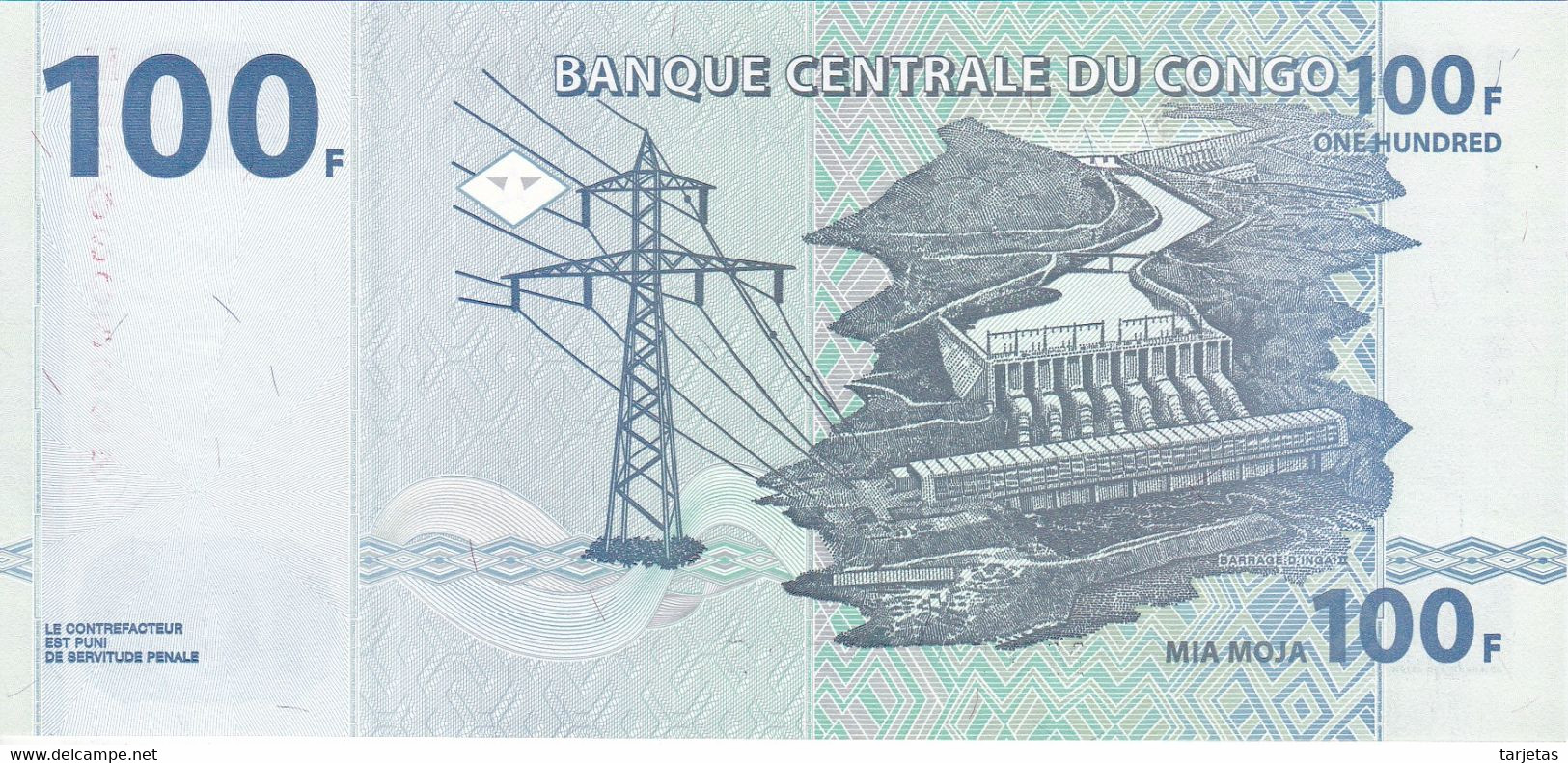 BILLETE DE EL CONGO DE 100 FRANCS DEL AÑO 2013 SIN CIRCULAR (ELEFANTE-ELEPHANT)(BANK NOTE) UNCIRCULATED - Repubblica Del Congo (Congo-Brazzaville)