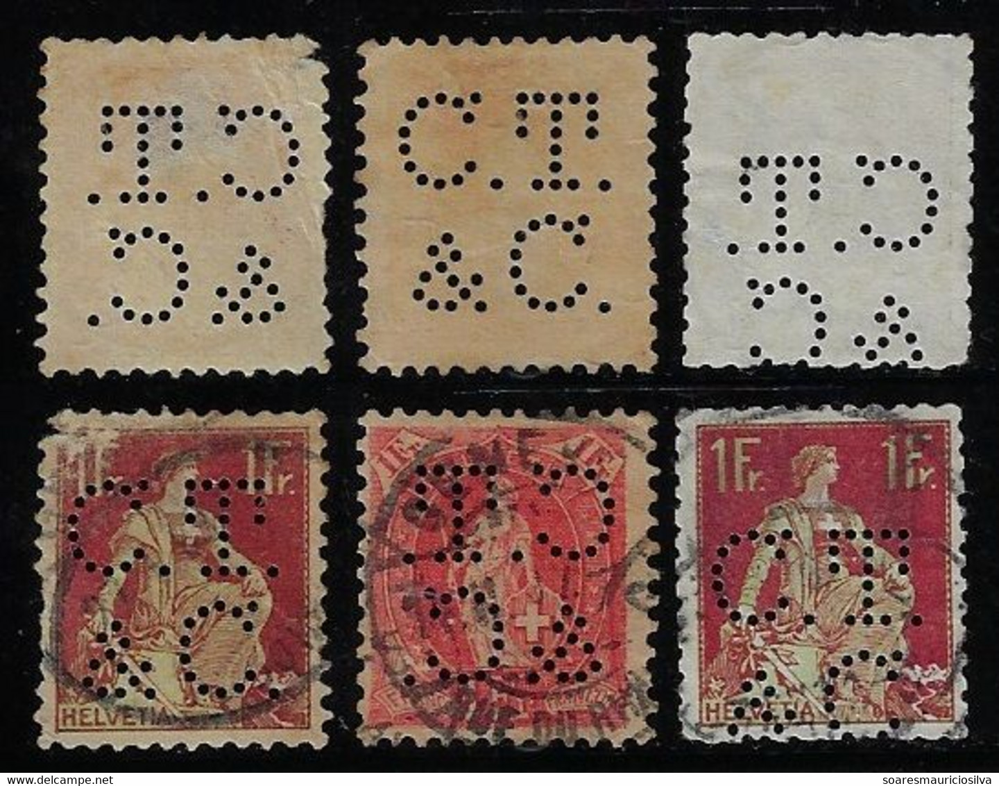 Switzerland 1902 / 1934 3 Stamp With Perfin C.T./&C. By Clement Tournier & Cie SA From Geneva Lochung Perfore - Perforadas