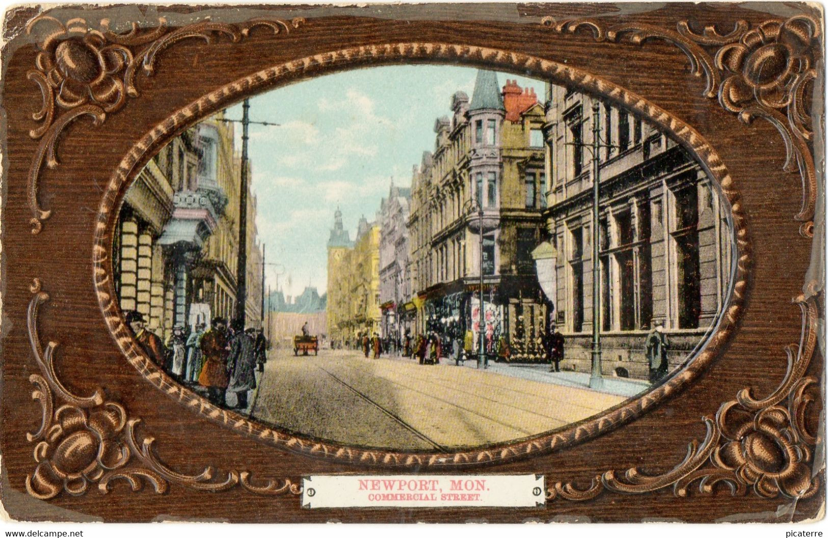 Newport,Commercial Street-Horse & Cart-people In Street (J.W.L.Stewart) Good Postmark-Newport,Mon.1909)-Marcophilie - Monmouthshire