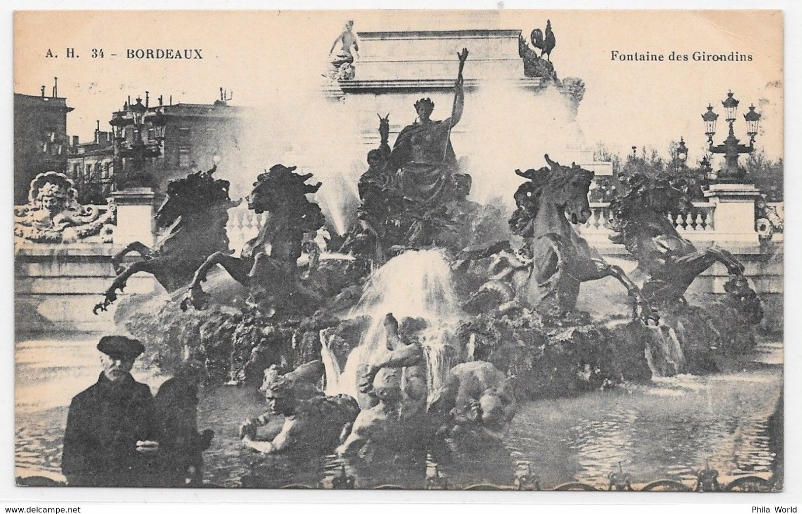 WW1 1916 FRANCHISE POSTALE MILITAIRE 7e Régiment INFANTERIE COLONIALE CPA Bordeaux Gironde Fontaine Girondins - Guerre De 1914-18