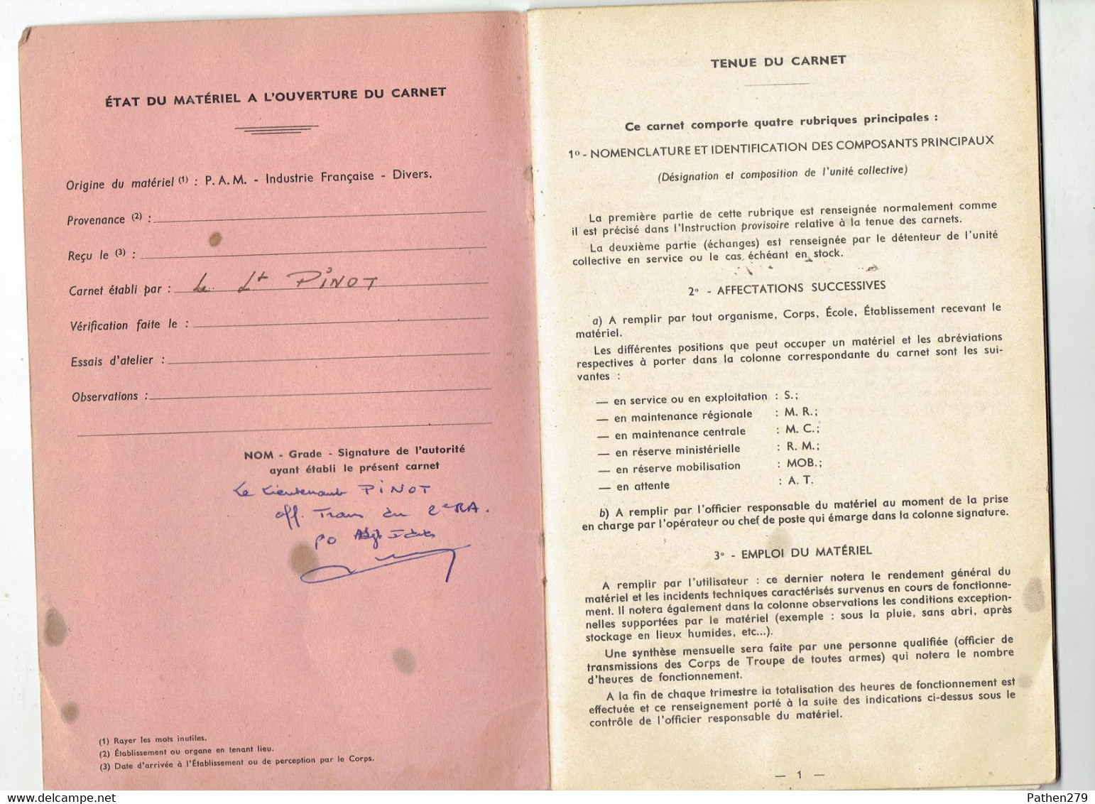 Carnet De Service Des Matériels De Transmissions - SCR625 - Forces Françaises En Allemagne 2°RA - 1964/1970 - Matériel Et Accessoires