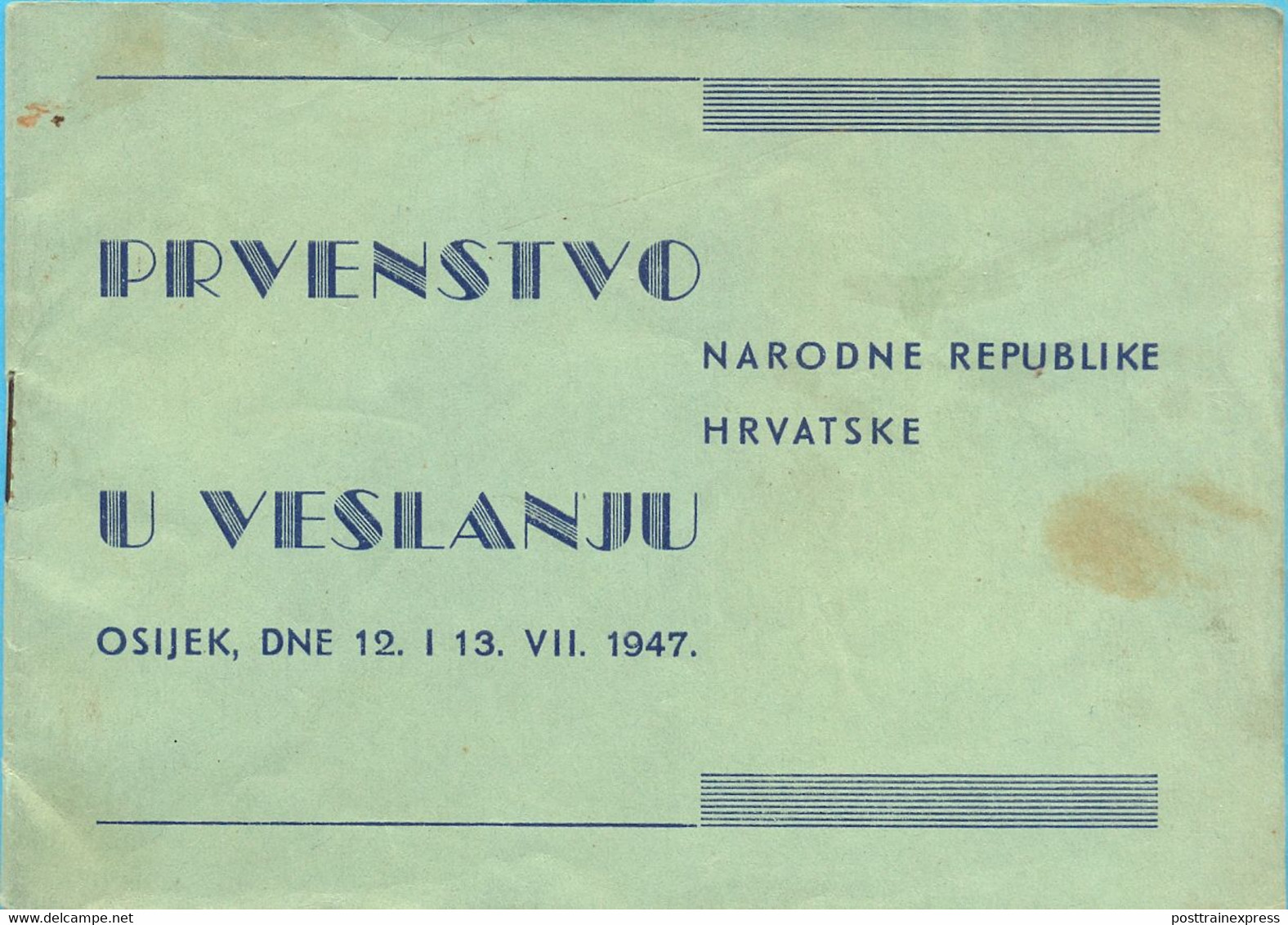 EX. YU. Croatia. Osijek. The Republik Championship Program. 1947. - Aviron