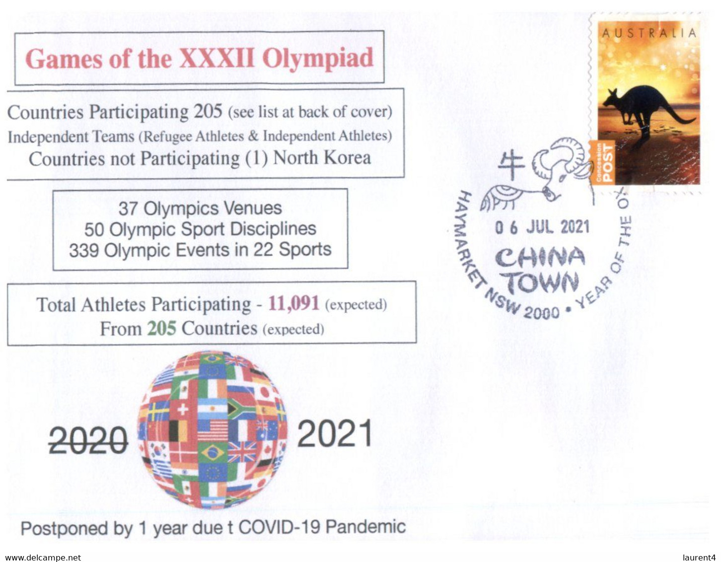 (TT 25 A) Tokyo Games Of The XXXII Olympiad  - Participating Country Etc... Cancel 6 July 2021 (kangaroo Stamp) - Estate 2020 : Tokio