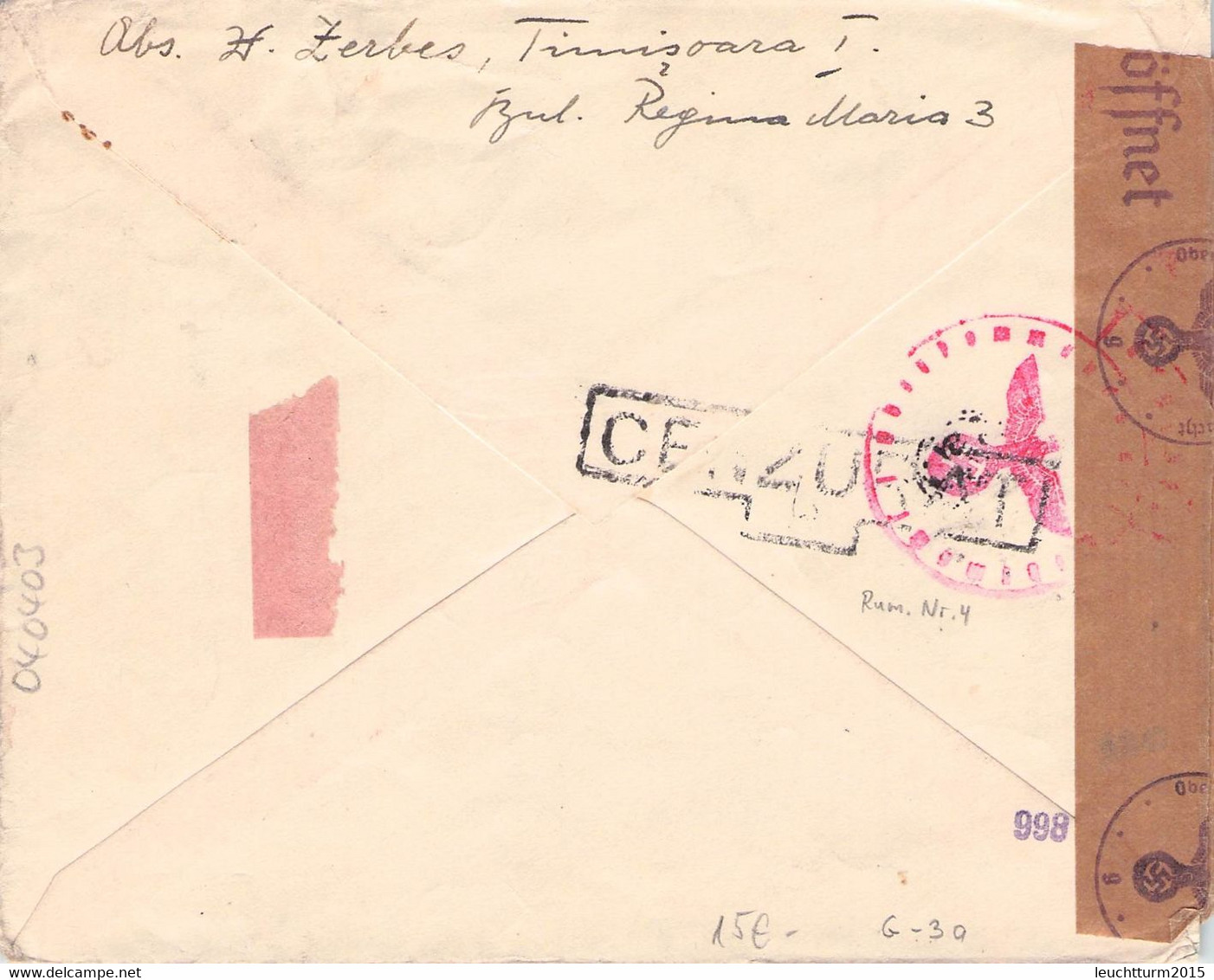 ROMANIA - REGISTERED LETTER WWII TIMISOARA > BERLIN -CENSOR- /QC105 - 2. Weltkrieg (Briefe)