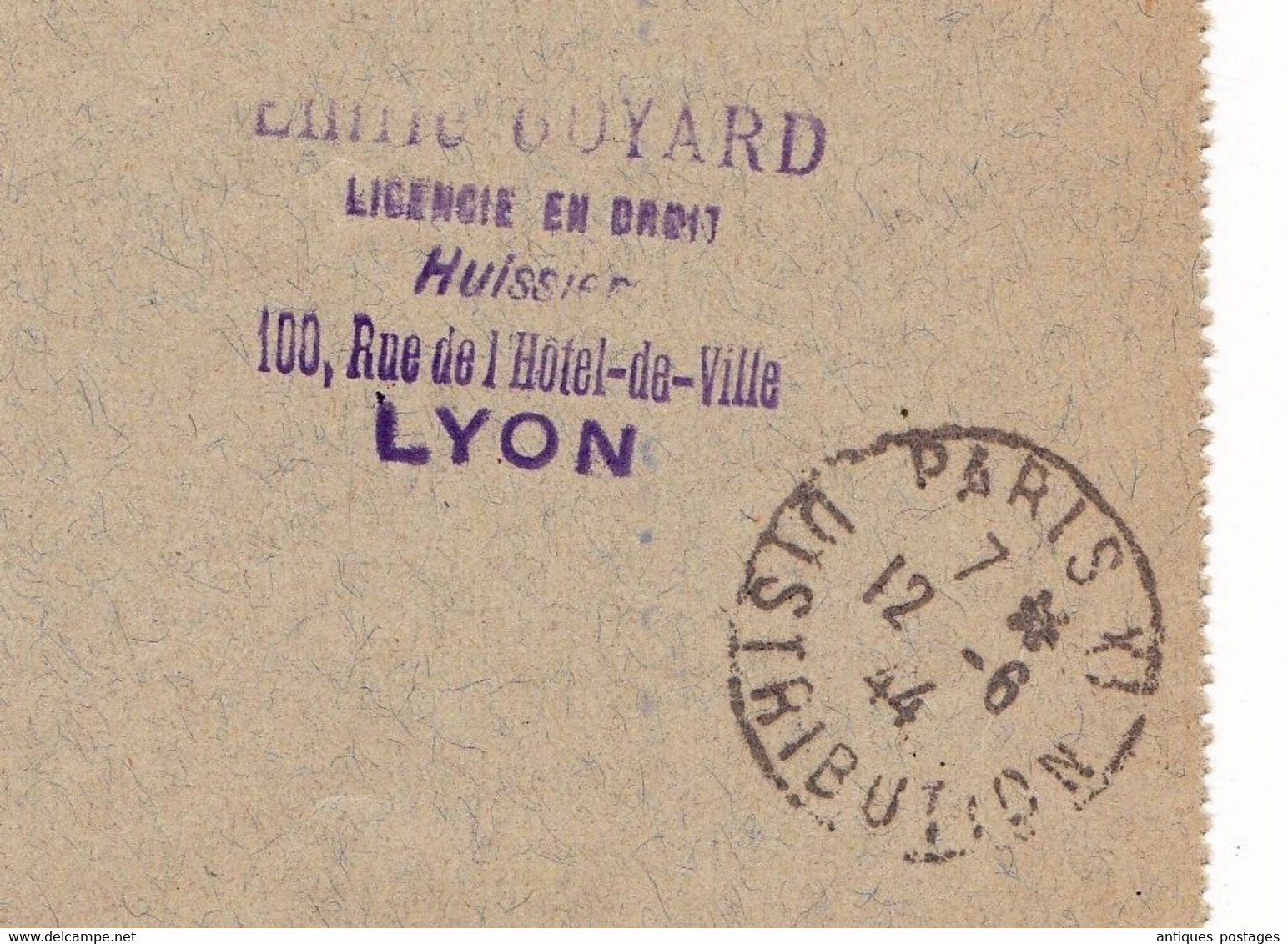 Lettre Recommandée 1944 Lyon Terraux Rhône Pétain 4f50 Émile Goyard Huissier Maison Helies