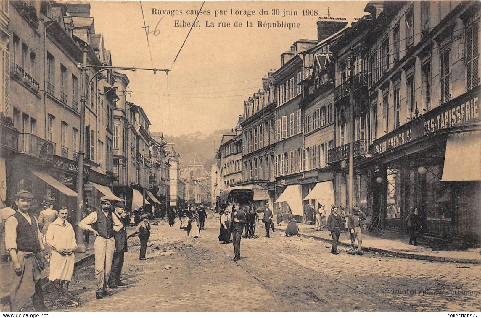 76-ELBEUF- RAVAGES CAUSES PAR L'ORAGE DU 30 JUIN 1908, LA RUE DE LA REPUBLIQUE - Elbeuf